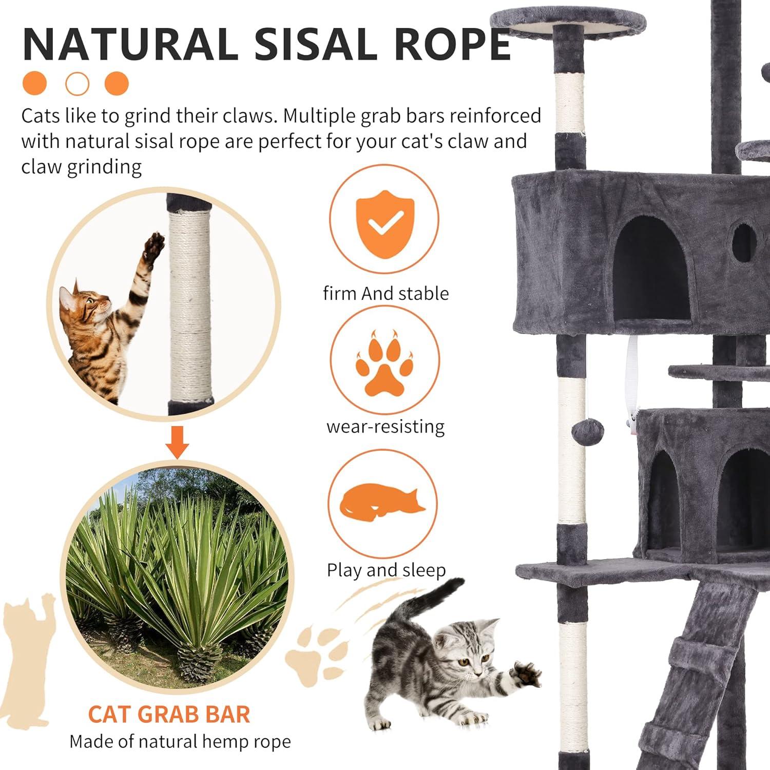 Tucker Murphy Pet™ 70In Cat Tree Tower For Indoor Cats,Multi-Level, Furniture Activity Center With Scratching Posts Stand House Cat Condo With Funny Toys For Kittens Pet Play House,Dark Gray