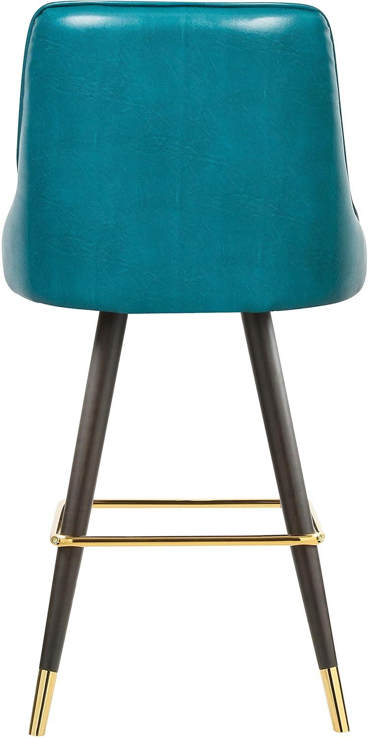 Meridian Furniture 908Blue-C Portnoy Collection Modern | Contemporary Vegan Leather Counter Height Stool with Button Tufting and Custom Matte Black Metal Legs, Teal, 20.5" W x 22.5" D x 40" H