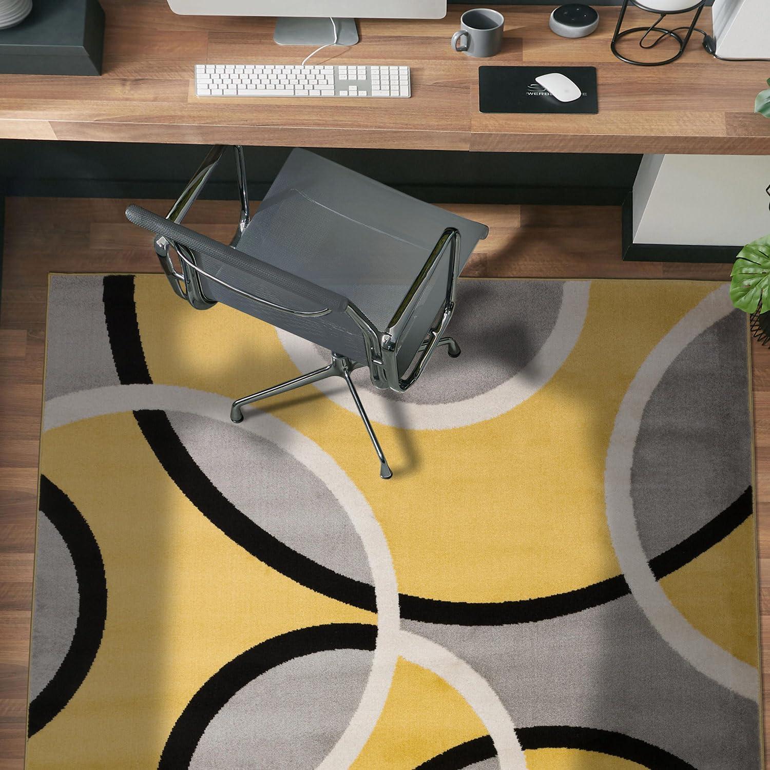 Yellow and Gray Geometric Rectangular Synthetic Area Rug