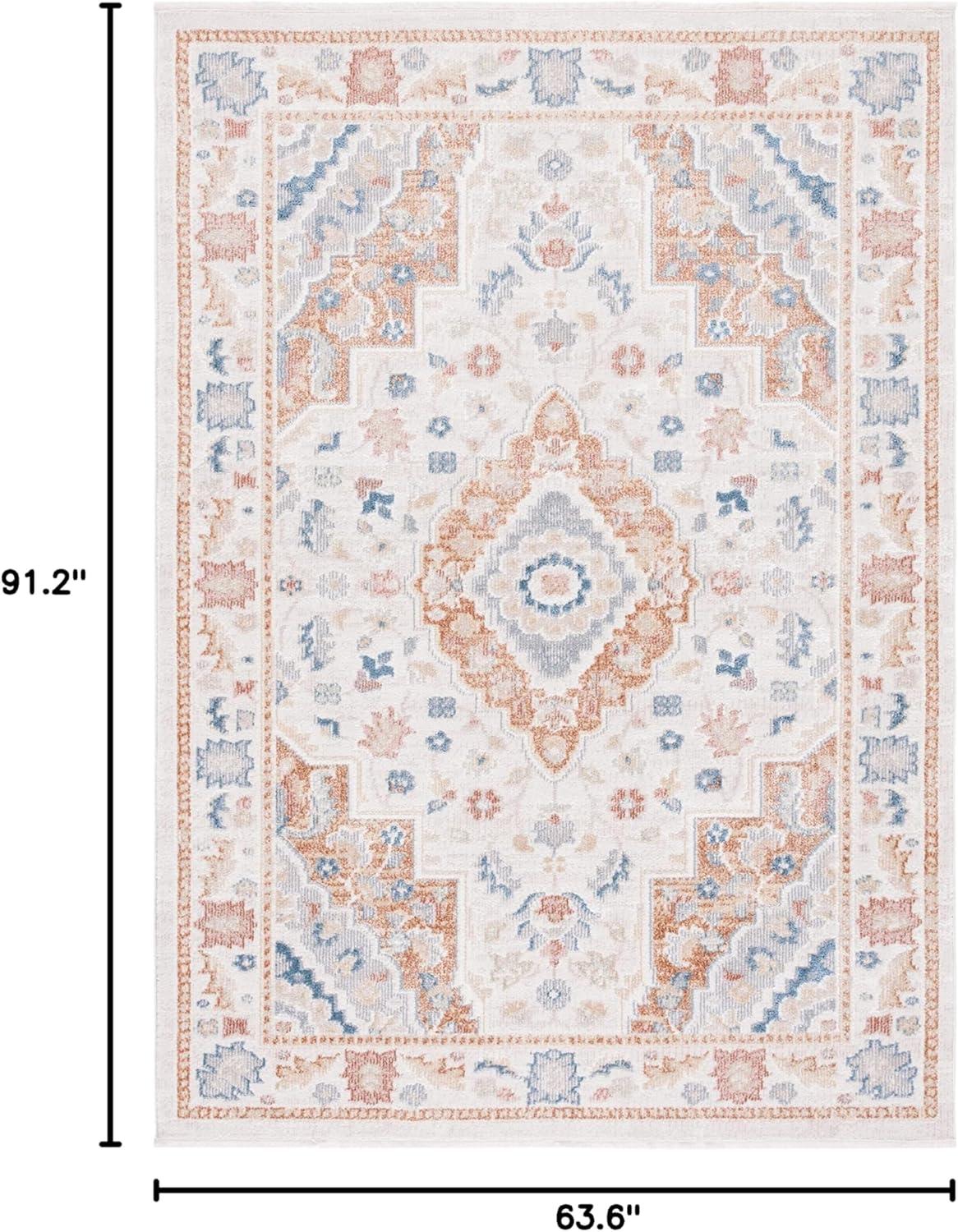 SAFAVIEH Blair Carleen Traditional Machine Washable Area Rug, 5'3" x 7'6", Beige/Rust