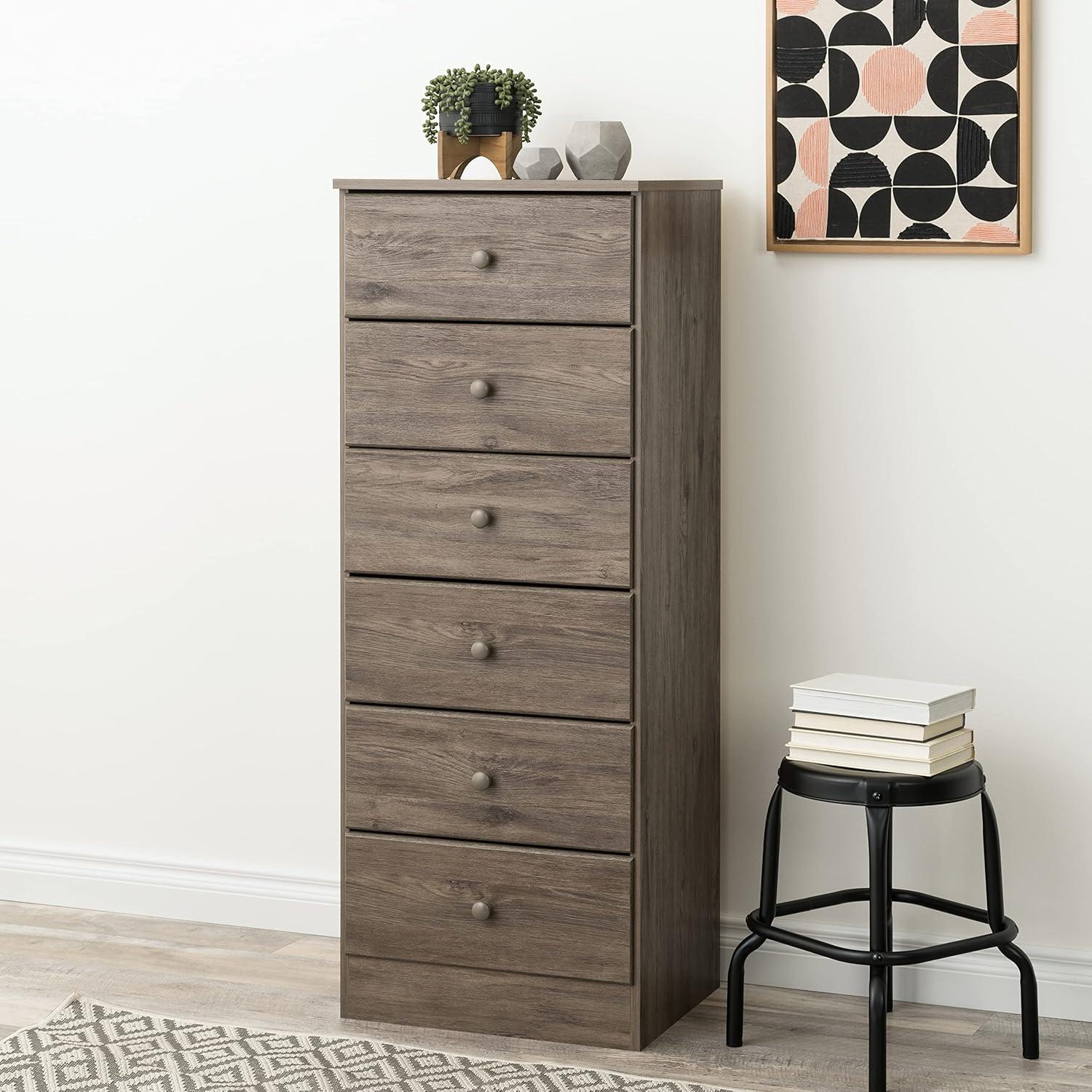 Astrid Drifted Gray Tall 6-Drawer Dresser with Acrylic Knobs