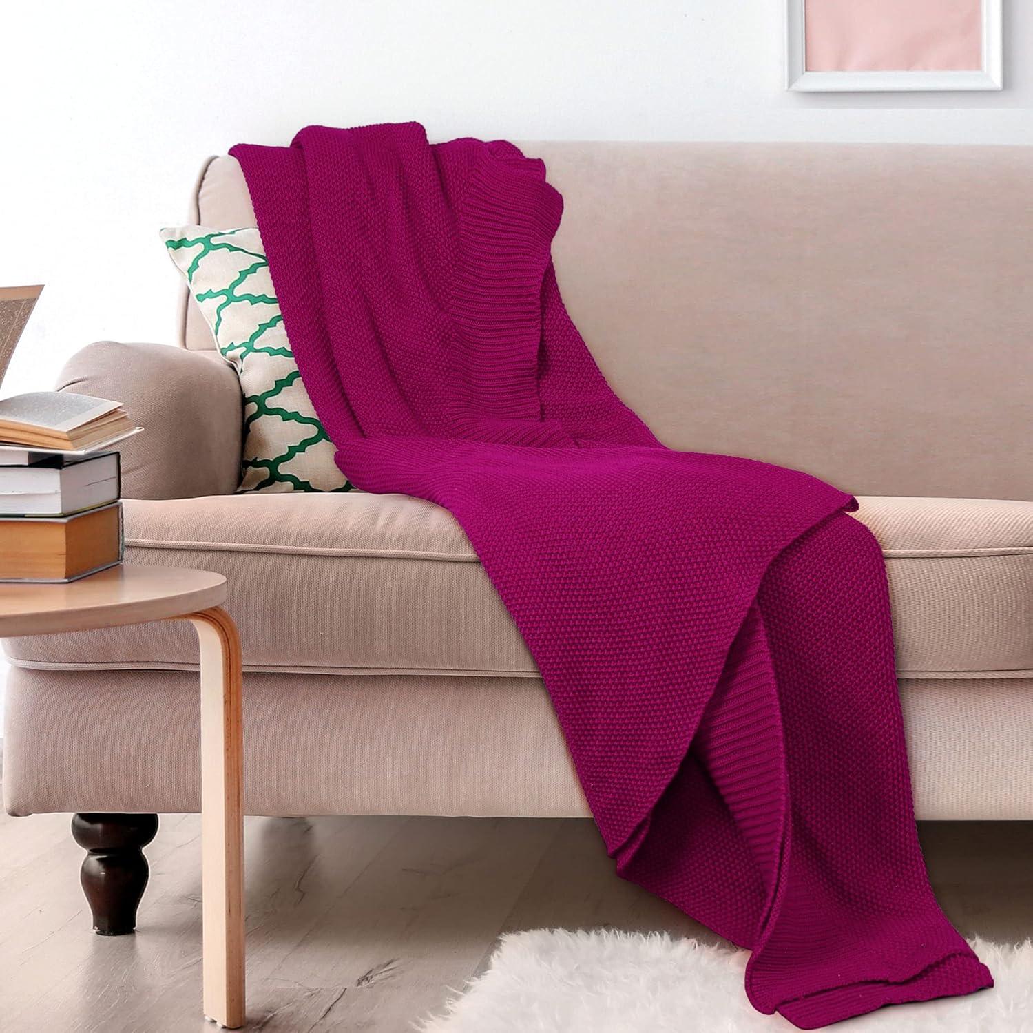 PiccoCasa Sofa Couch Solid Lightweight Cotton Knit Soft Throw Blanket