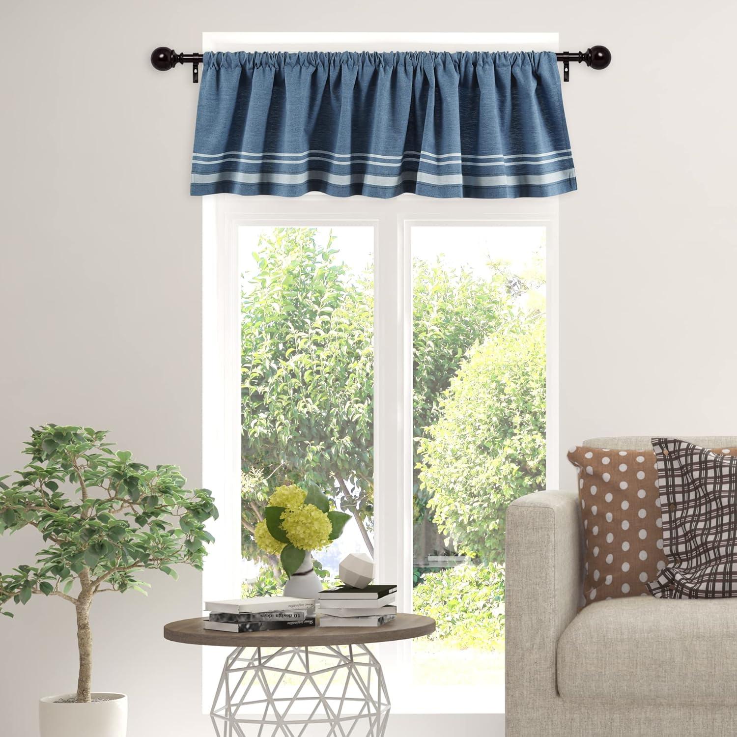 Blue Chambray French Stripe Cotton Window Valance 72x14