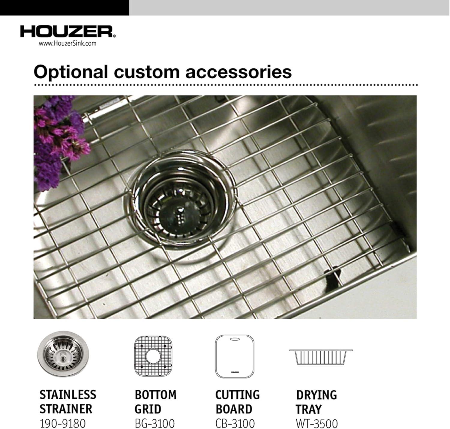 Houzer 32 in Stainless Topmount 4-hole 50/50 Double Corner Kitchen Sink w/ Strainer,Grid-LCR-3221-C