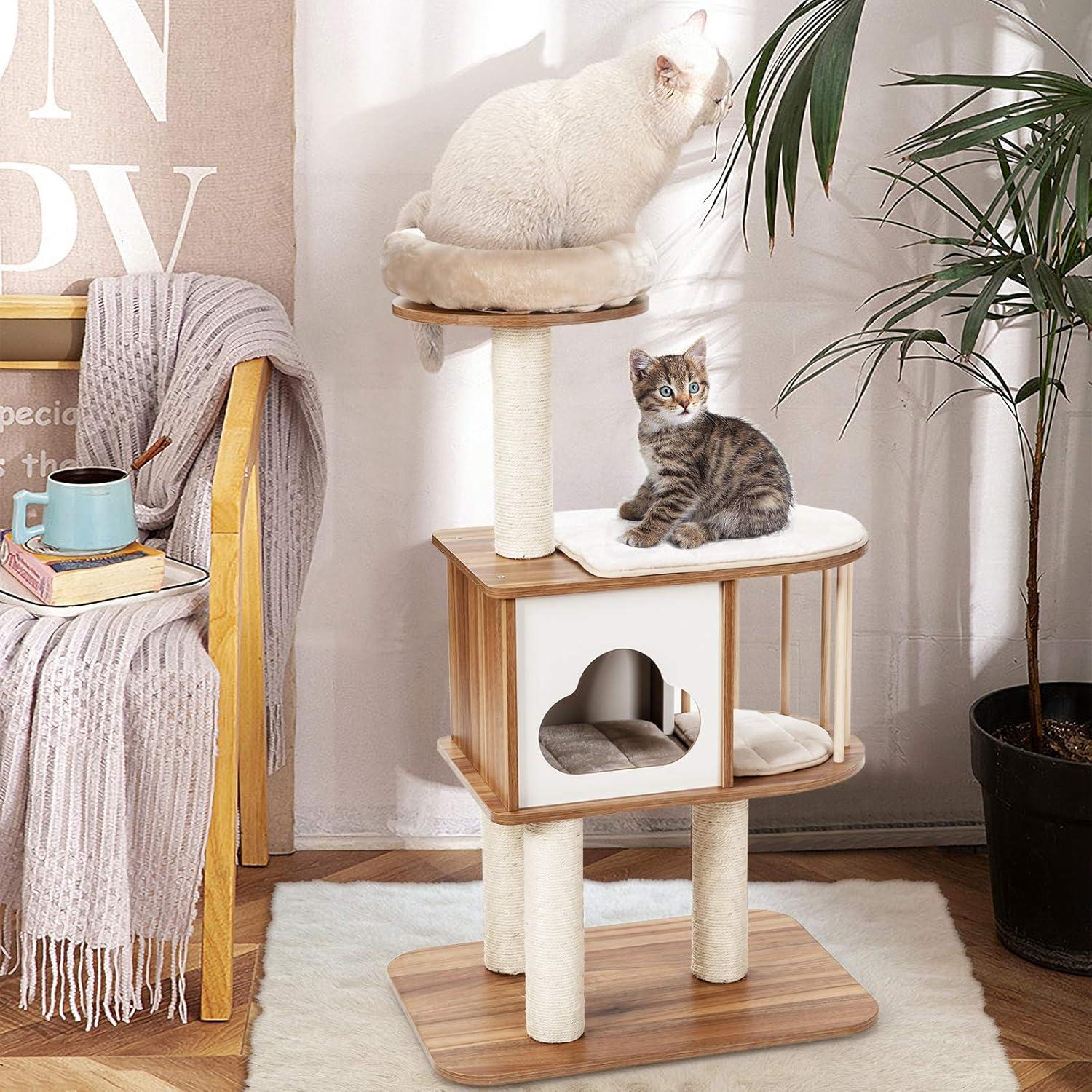 Archie & Oscar™ 46" Modern Wooden Cat Tree With Platform & Washable Cushions For Kittens & Cats
