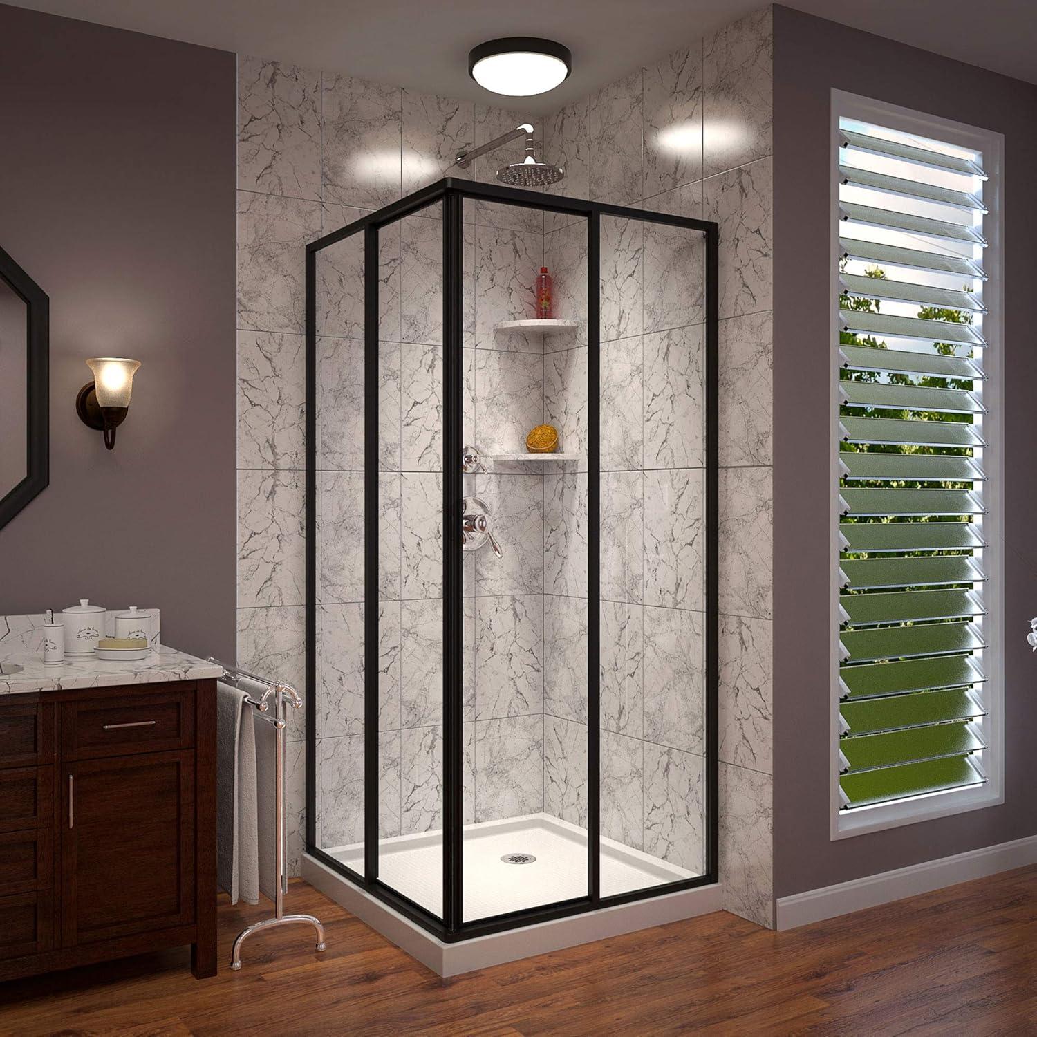 Cornerview 36" x 74.75" Framed Square Sliding Shower Enclosure with Base Included