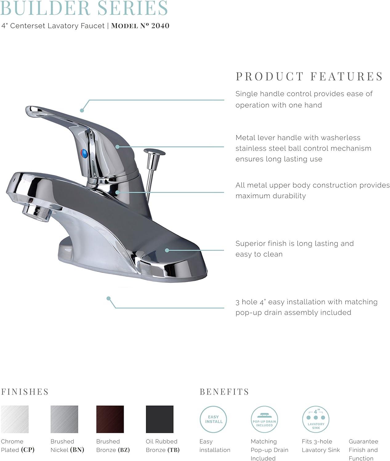 Chrome Single Handle Centerset Bathroom Faucet with Pop-Up Drain