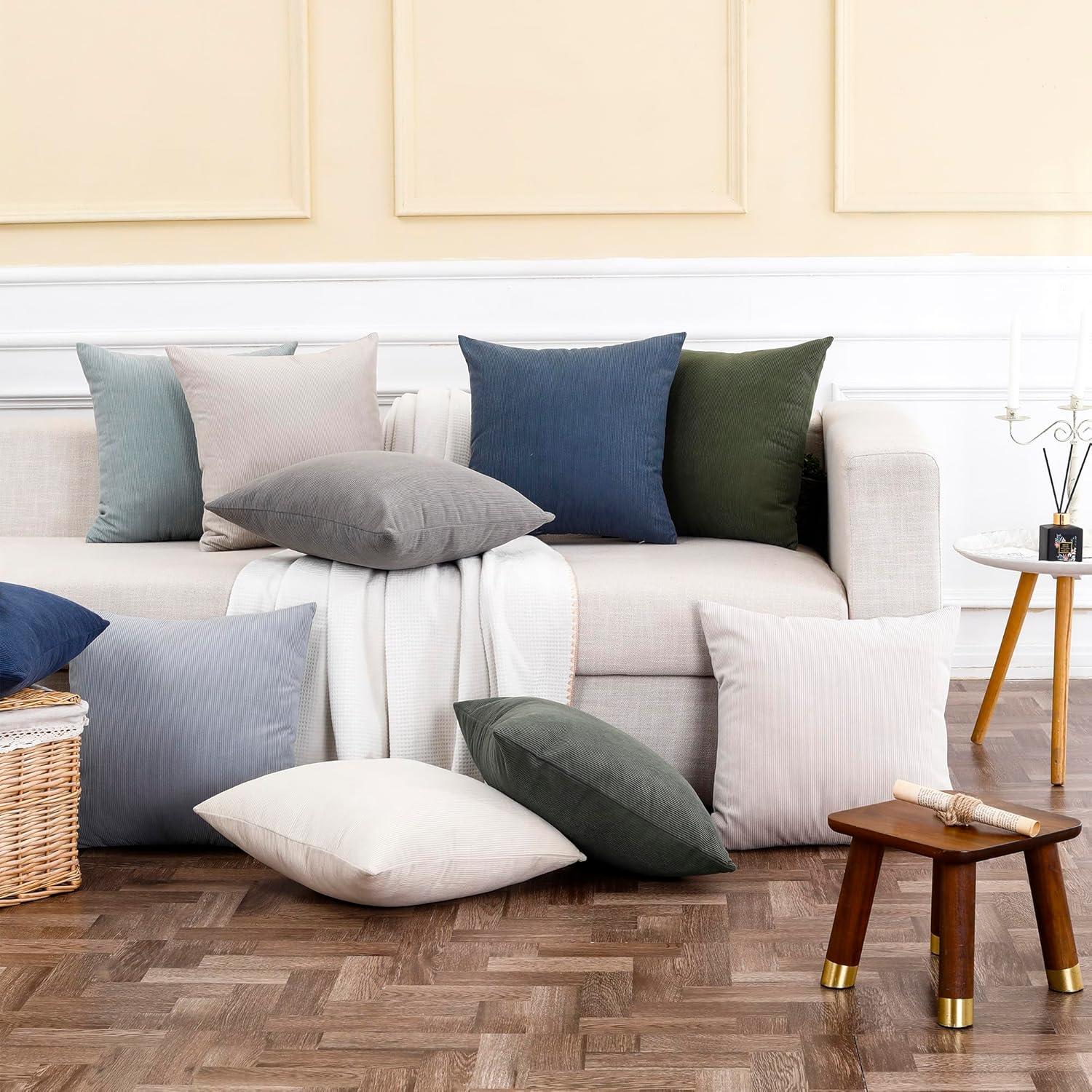LALA & WONZ Corduroy Striped Throw Pillow Covers (Set of 2)
