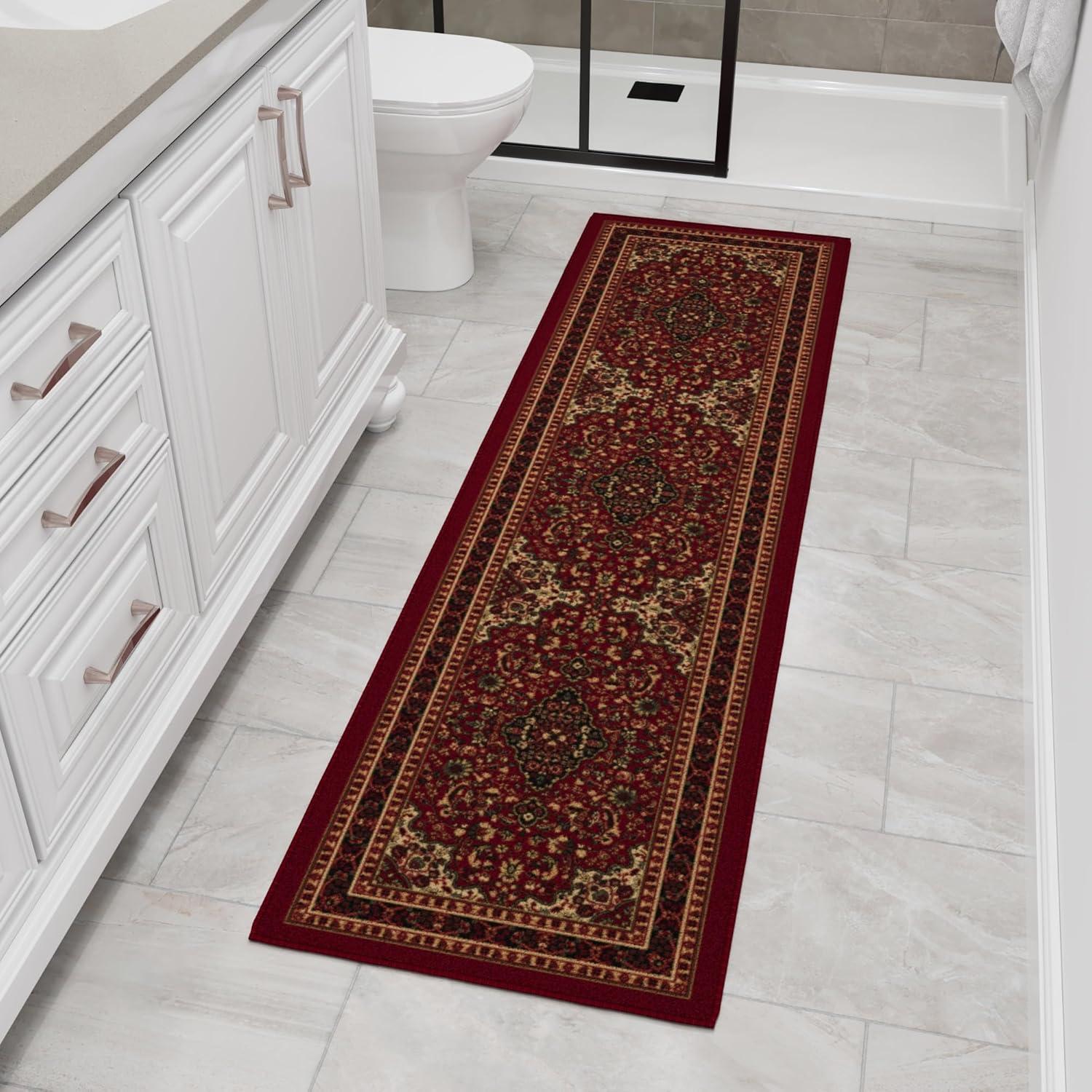 Ottohome Non-Slip Medallion Area Rug For Living Room, Hallway Runner, Entryway Rug, Seafoam Green