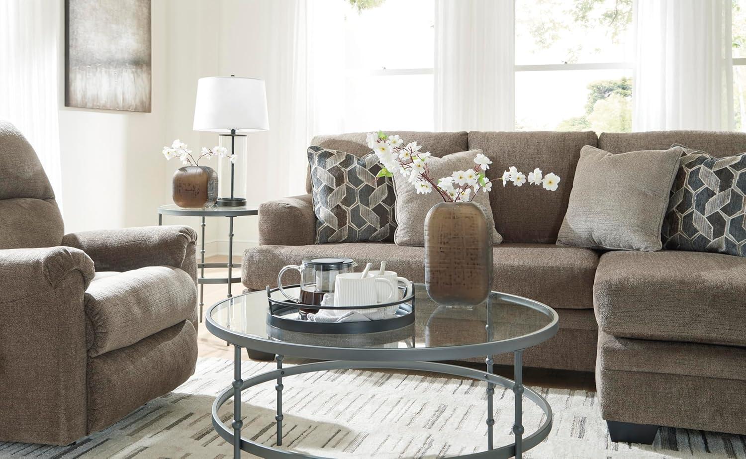 Nutmeg Fabric Sofa Chaise with Flared Arms and Ottoman