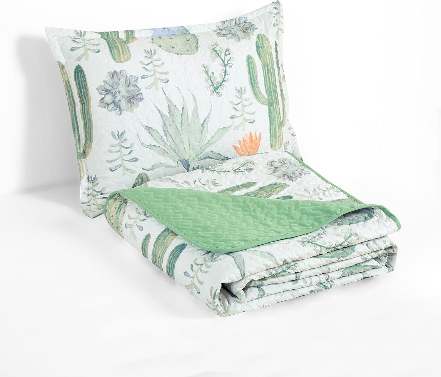 Chezmoi Collection Gregory Serene Desert Cactus Succulent Plants Microfiber Quilt Set