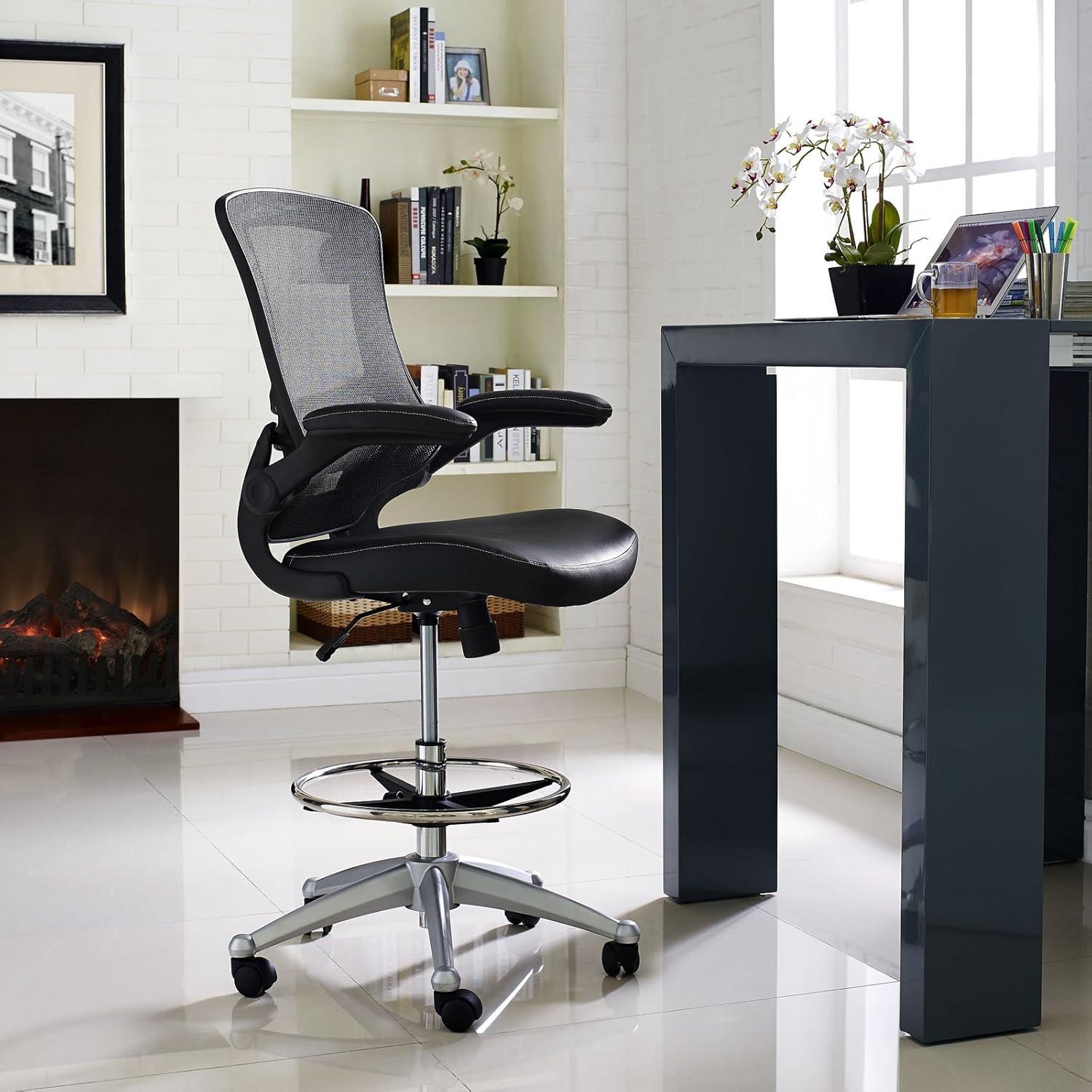 Modway Modway Attainment Vinyl Drafting Chair - Drafting Stool With Flip-Up Arm