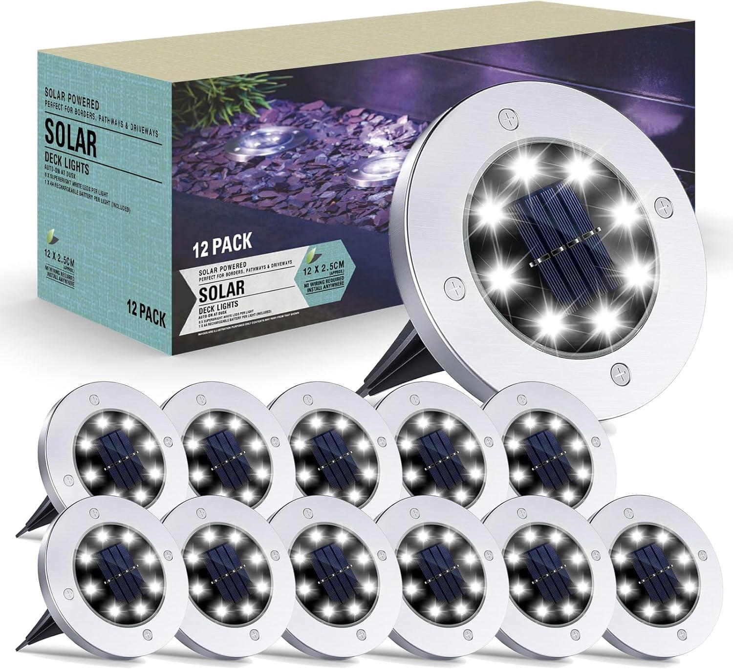 Cvosua Solar outdoor lights 12Packs, Solar Lights for Outside, Waterproof, Solar Garden Lights Landscape Lighting, In Ground Lights for Patio Pathway Lawn Yard Deck Driveway Walkway C27