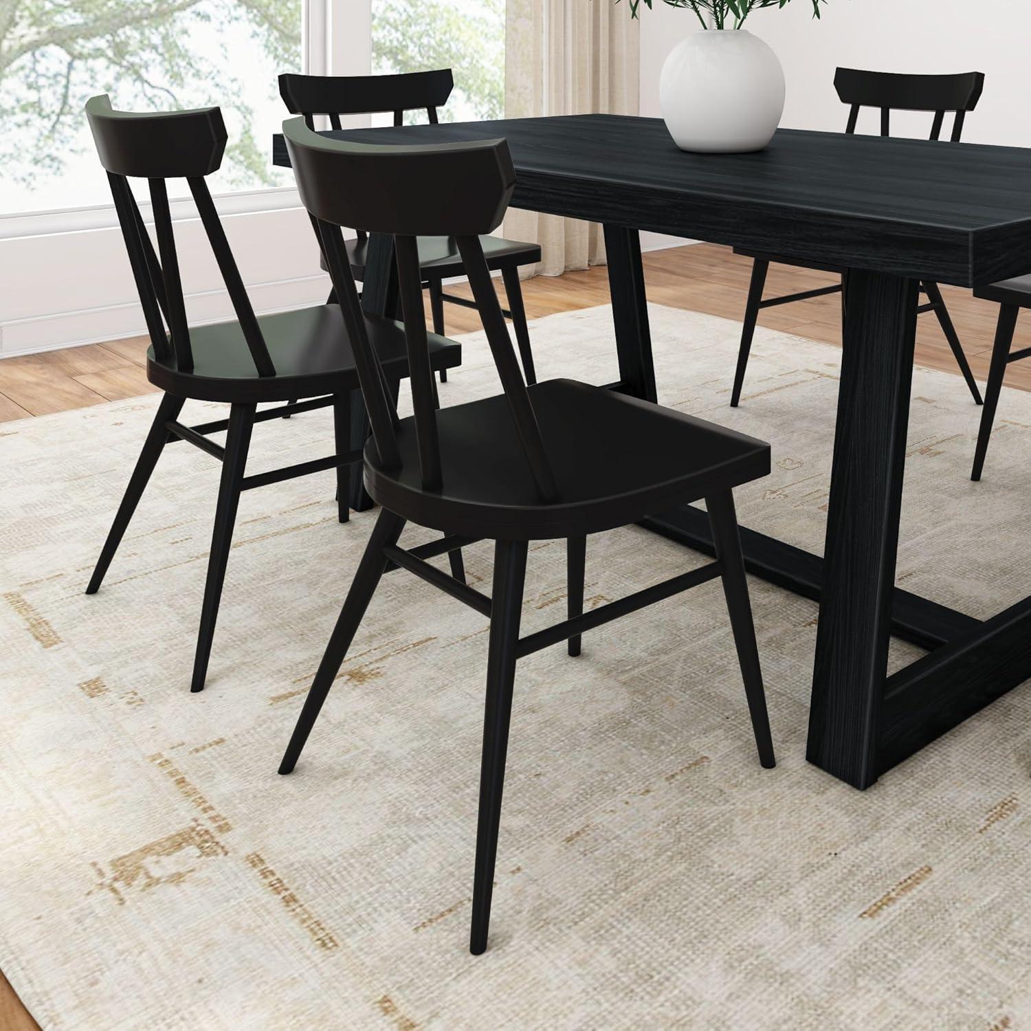 Plank+Beam Windsor Dining Chair Set of 2, Solid Wood Chairs for Kitchen, Office, Living Room, Pecan