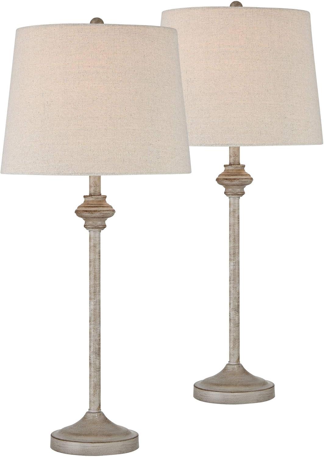 360 Lighting Lynn Country Cottage Buffet Table Lamps 26 3/4" High Set of 2 Beige Wood Oatmeal Drum Shade for Bedroom Living Room Bedside Nightstand