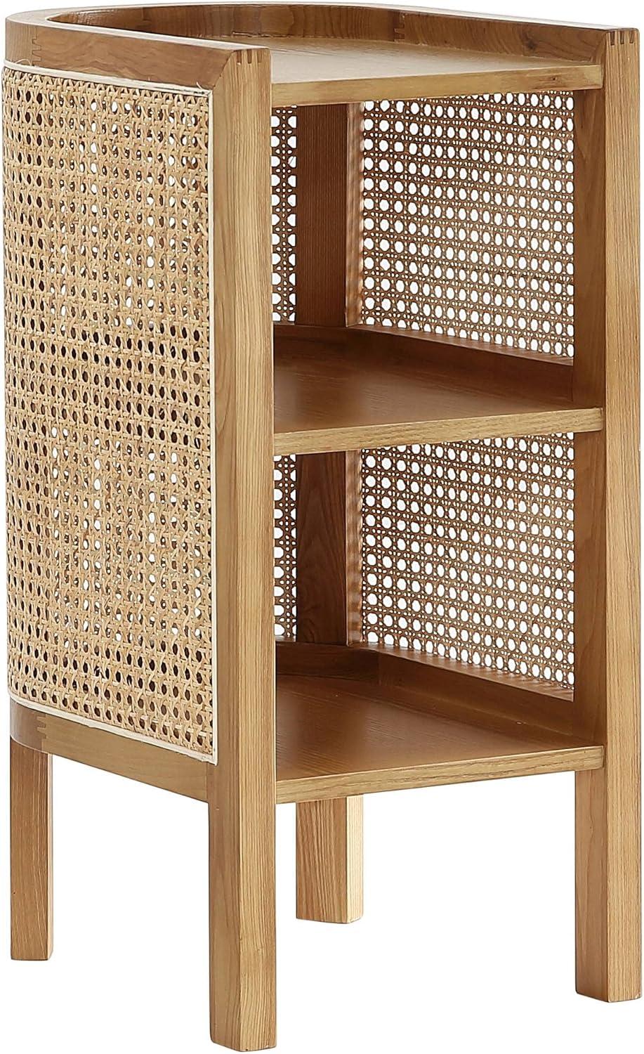 Tahitian Resort-Inspired Natural Ash and Rattan 2-Shelf End Table