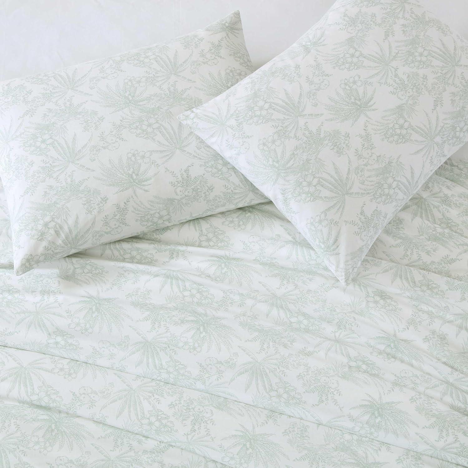 Pen and Ink Green Cotton Floral Queen Duvet Cover Set