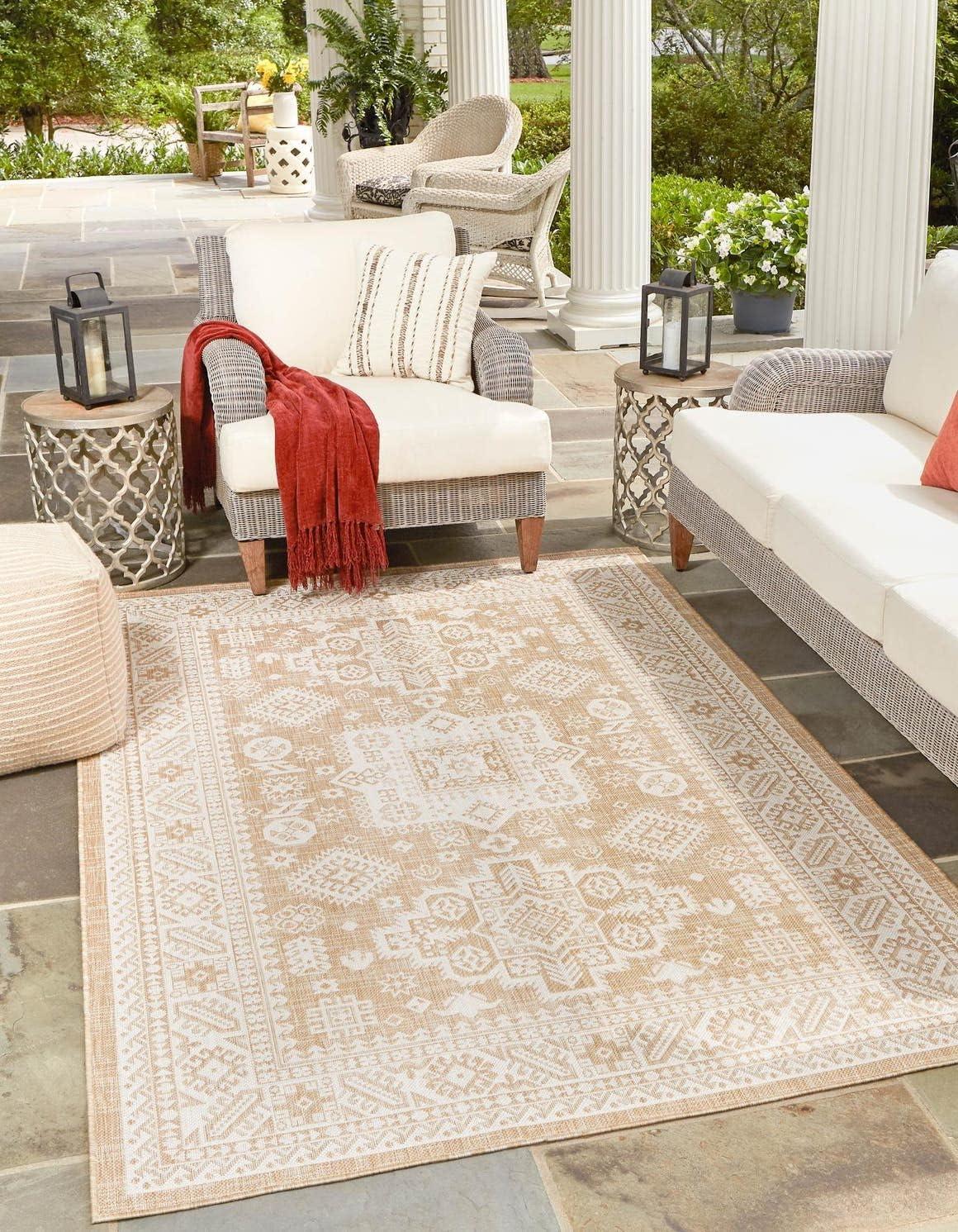 Natural Brown Synthetic Flat Woven Reversible Outdoor Rug 4' x 6'