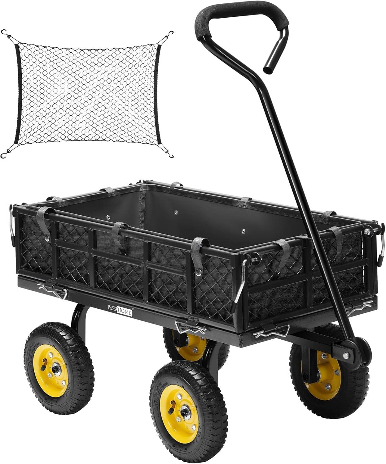 SPECSTAR Heavy Duty 400Lb Steel Garden Cart with Liner, Removable Sides and 8 inch Wheels (Black)