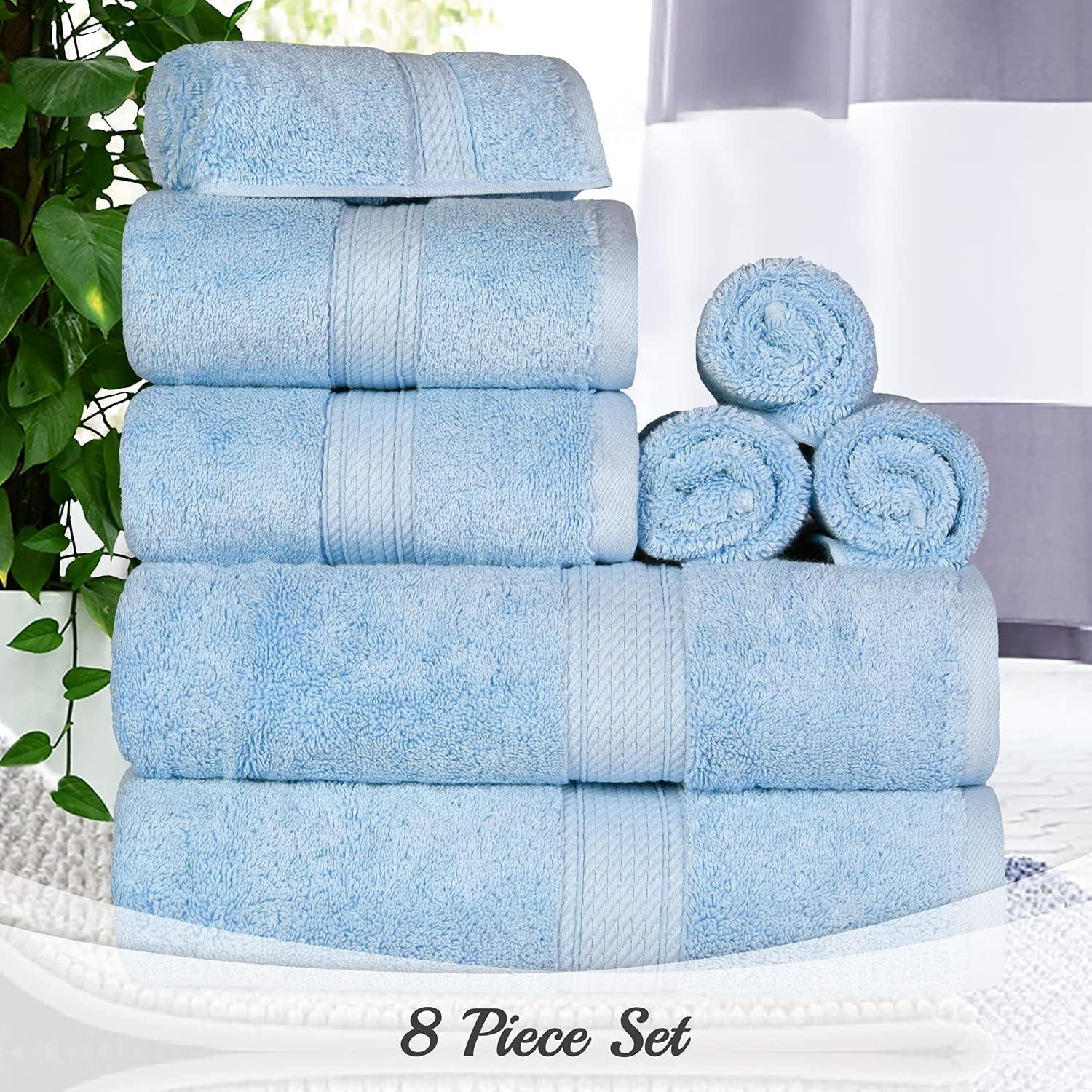 Superior Light Blue Egyptian Cotton 8-Piece Towel Set