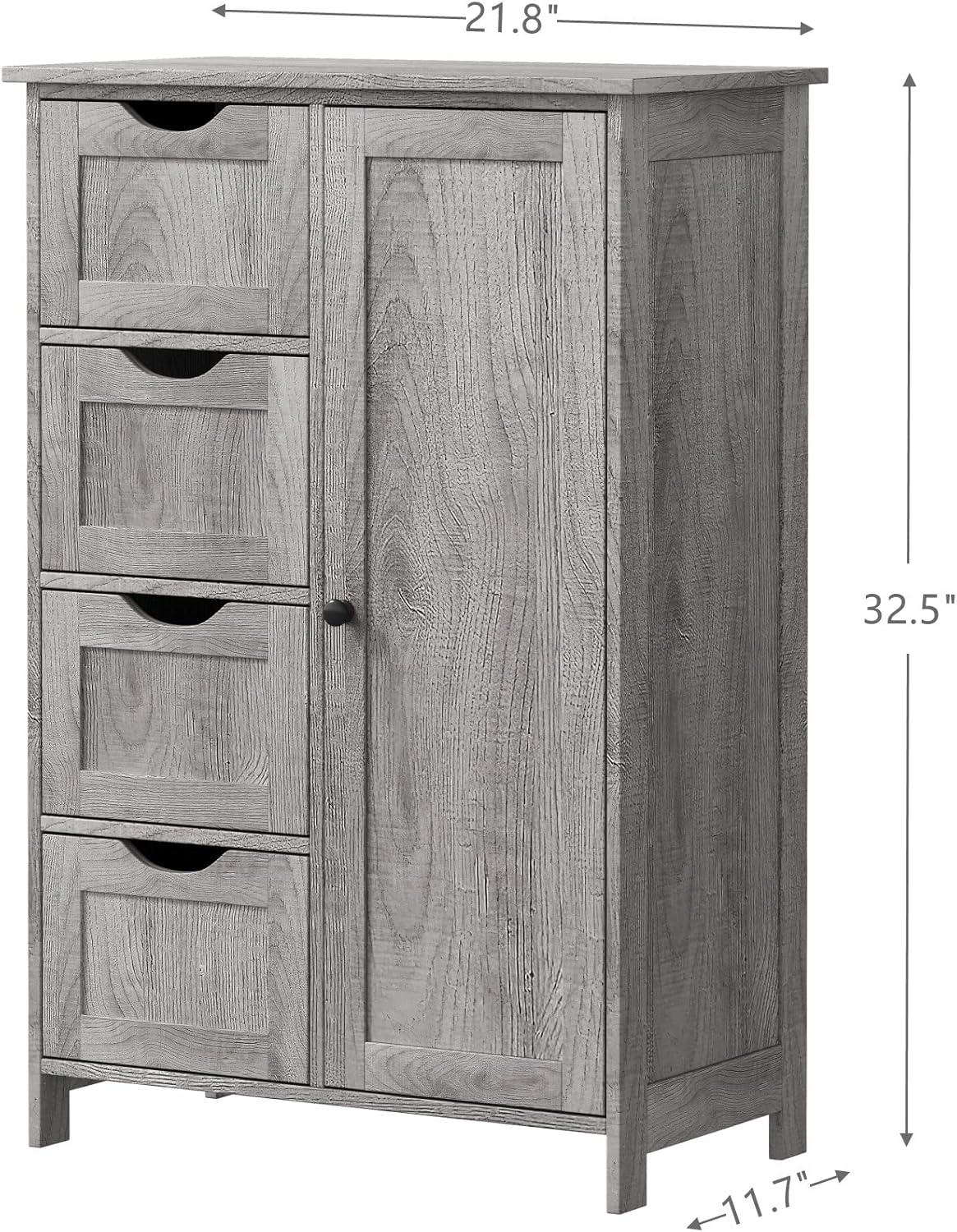 Bathroom Floor Cabinet, Bathroom Cabinet, Storage Cabinet with 4 Drawers and Adjustable Shelf for Entryway Storage, Home Office Furniture, Grey CWG005C