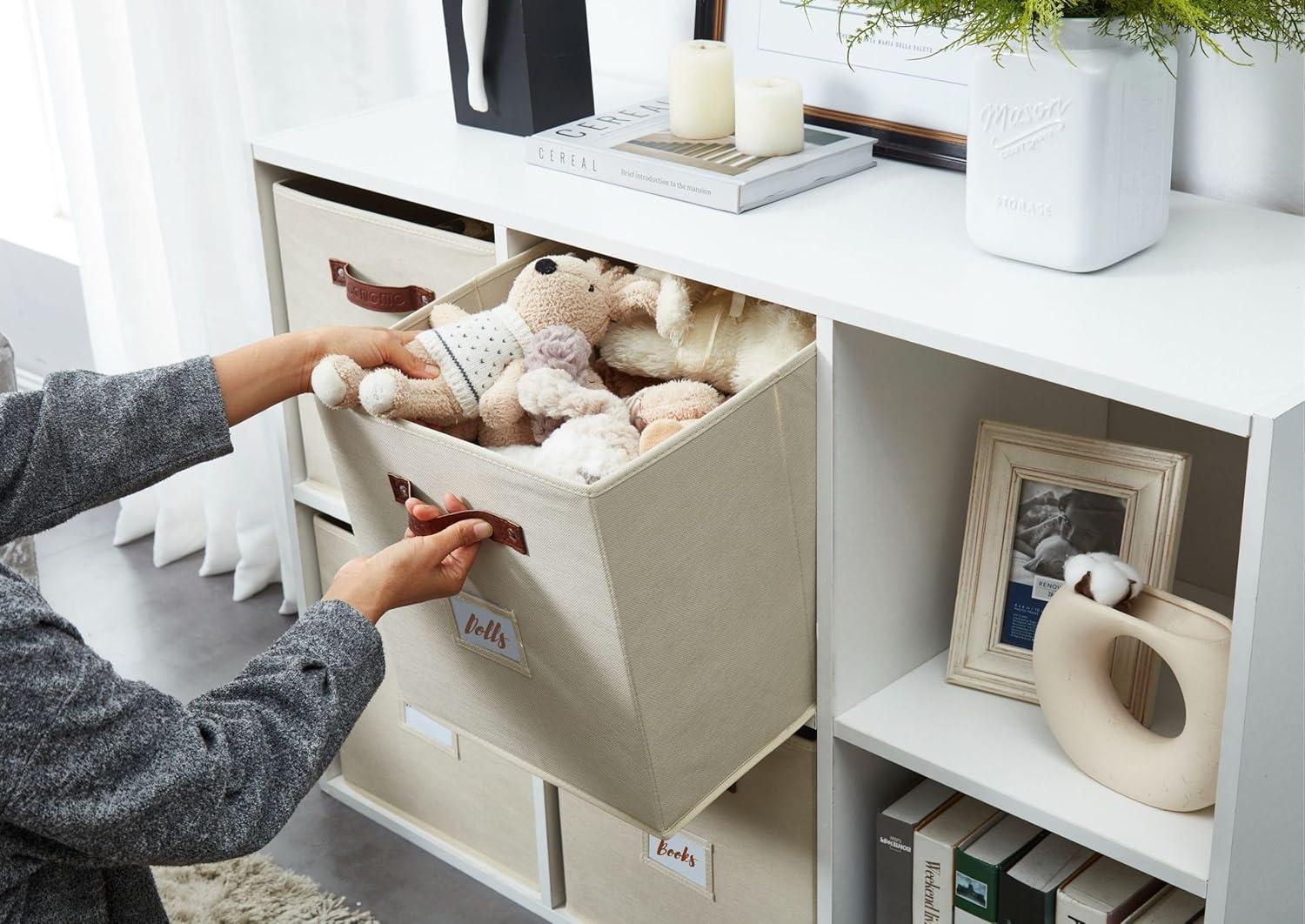 DECOMOMO Large Cube Storage Bin, Fabric Storage Bin, Organizing Cubes (Beige, Set of 4)