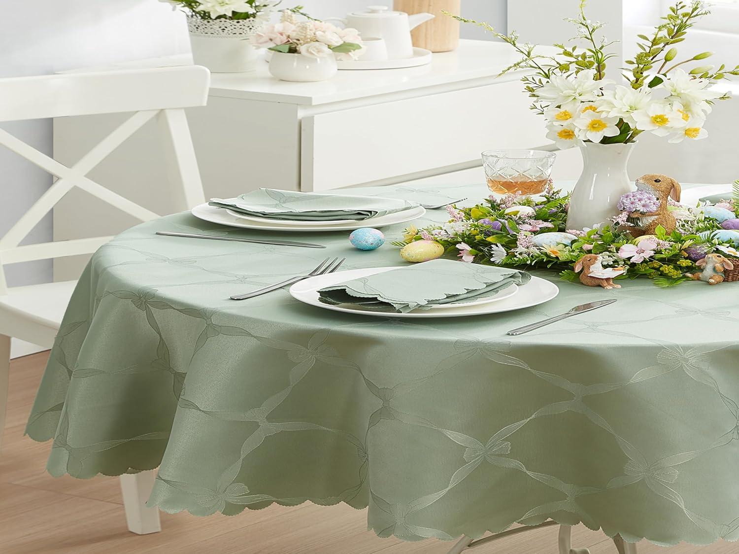 Newbridge Sage Green Ribbons and Bows Damask Set of 4 Fabric Napkins for Party