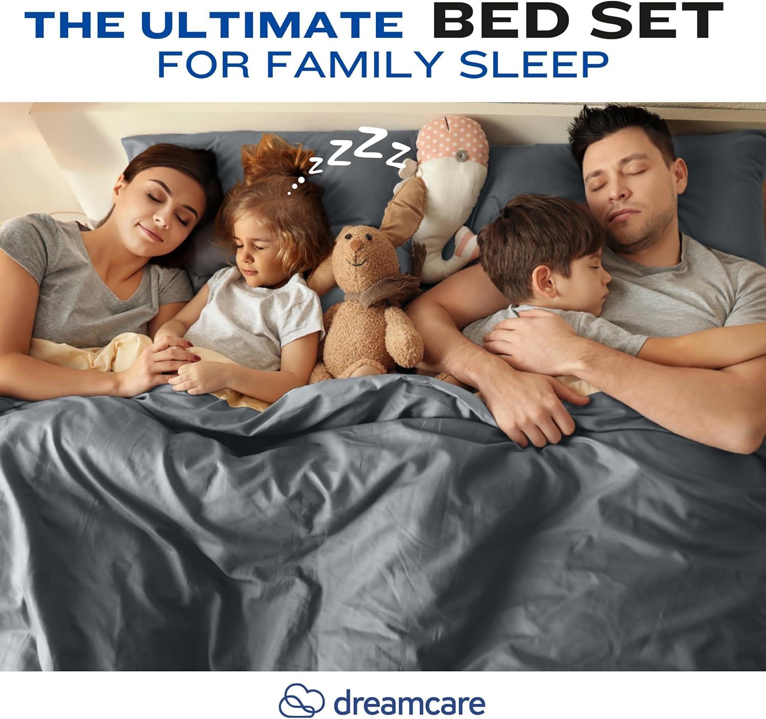 DREAMCARE - Bed Sheets Set - Queen Size Sheet with Side Pocket - 4pcs Set, 15 inches, Dark Gray