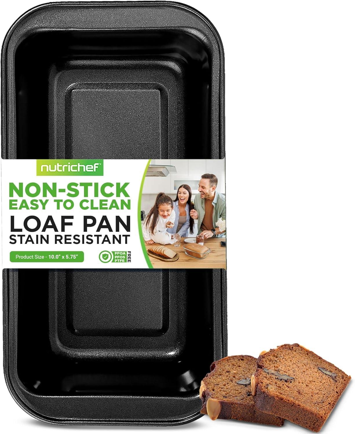 NutriChef Black Carbon Steel Non-Stick Loaf Pan