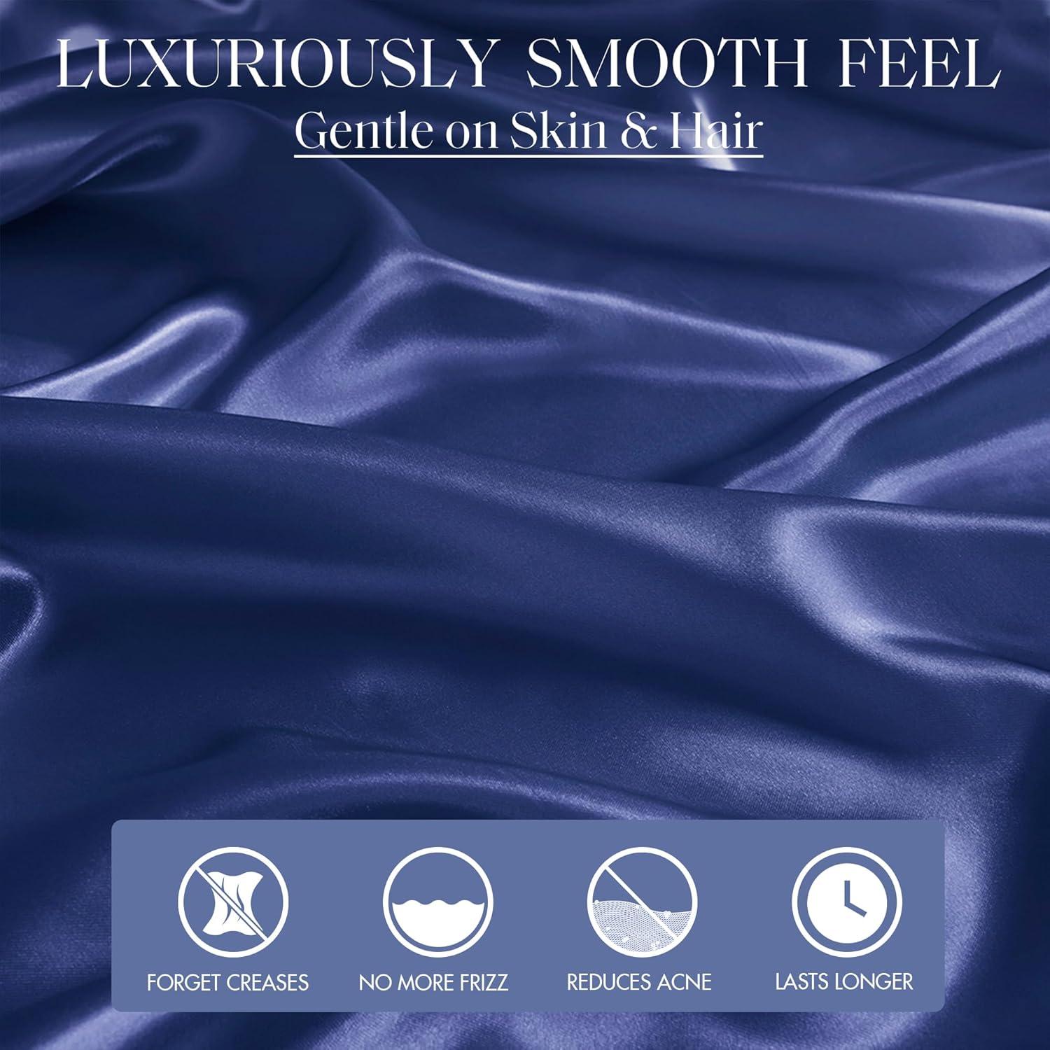 Madison Park Essentials Satin Sheet Set Luxury and Silky with Natural Sheen, Elastic 14" Pocket fits up to 16" Mattress, All Around Elastic - Year-Round Bedding, Cal King, Navy, 6 Piece