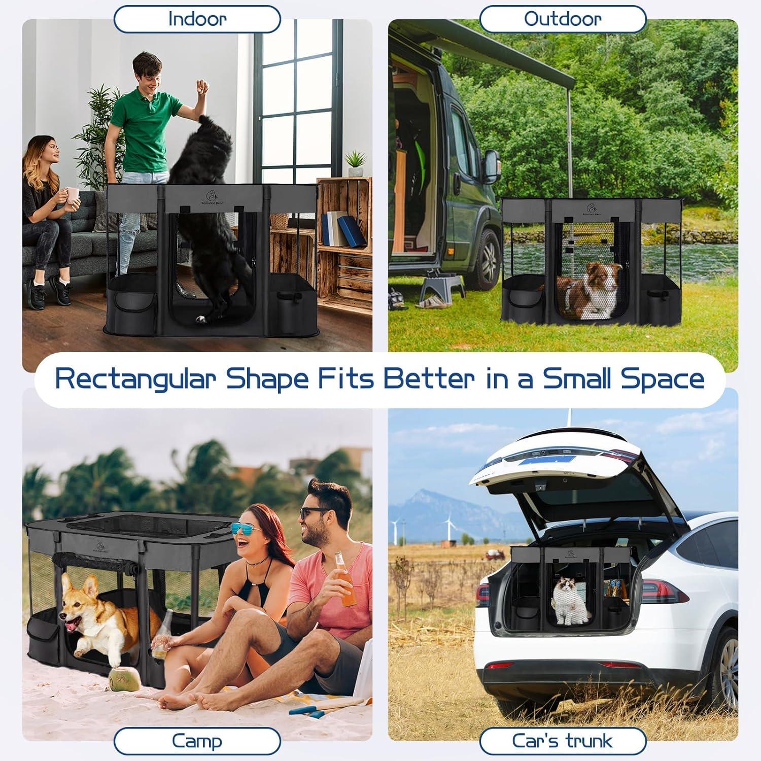 Dog Playpen,Pet Playpen,Foldable Dog Cat Playpens,Portable Exercise Kennel Tent Crate,Water-Resistant Breathable Shade Cover,Indoor OutdooCamping Travel Use for Small Animals with Carrying Case(L)