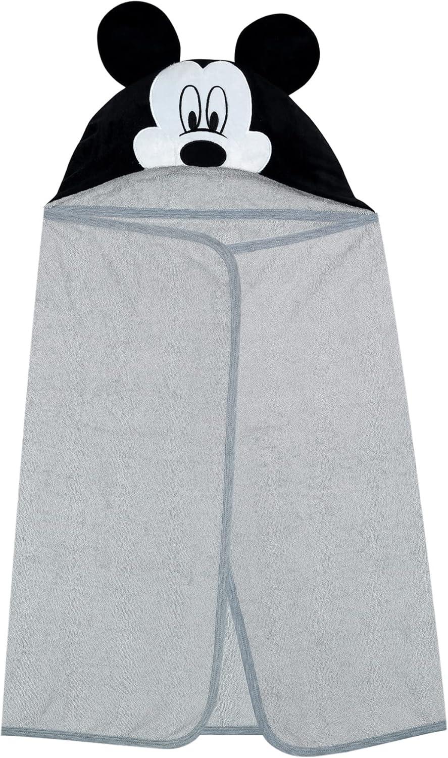 Lambs & Ivy Disney Baby Mickey Mouse Gray Cotton Hooded Baby Bath Towel