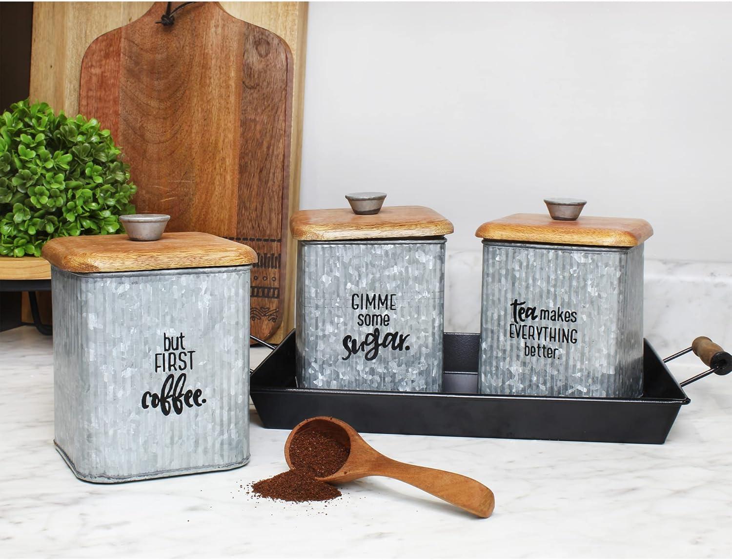 AuldHome Design Farmhouse Canisters, 3pc Set; Rustic Storage Containers for Coffee, Tea and Sugar