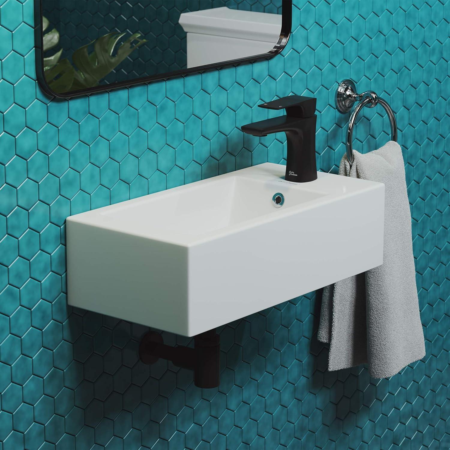 Voltaire Rectangular Ceramic Wall Hung Sink with Right Side Faucet Mount