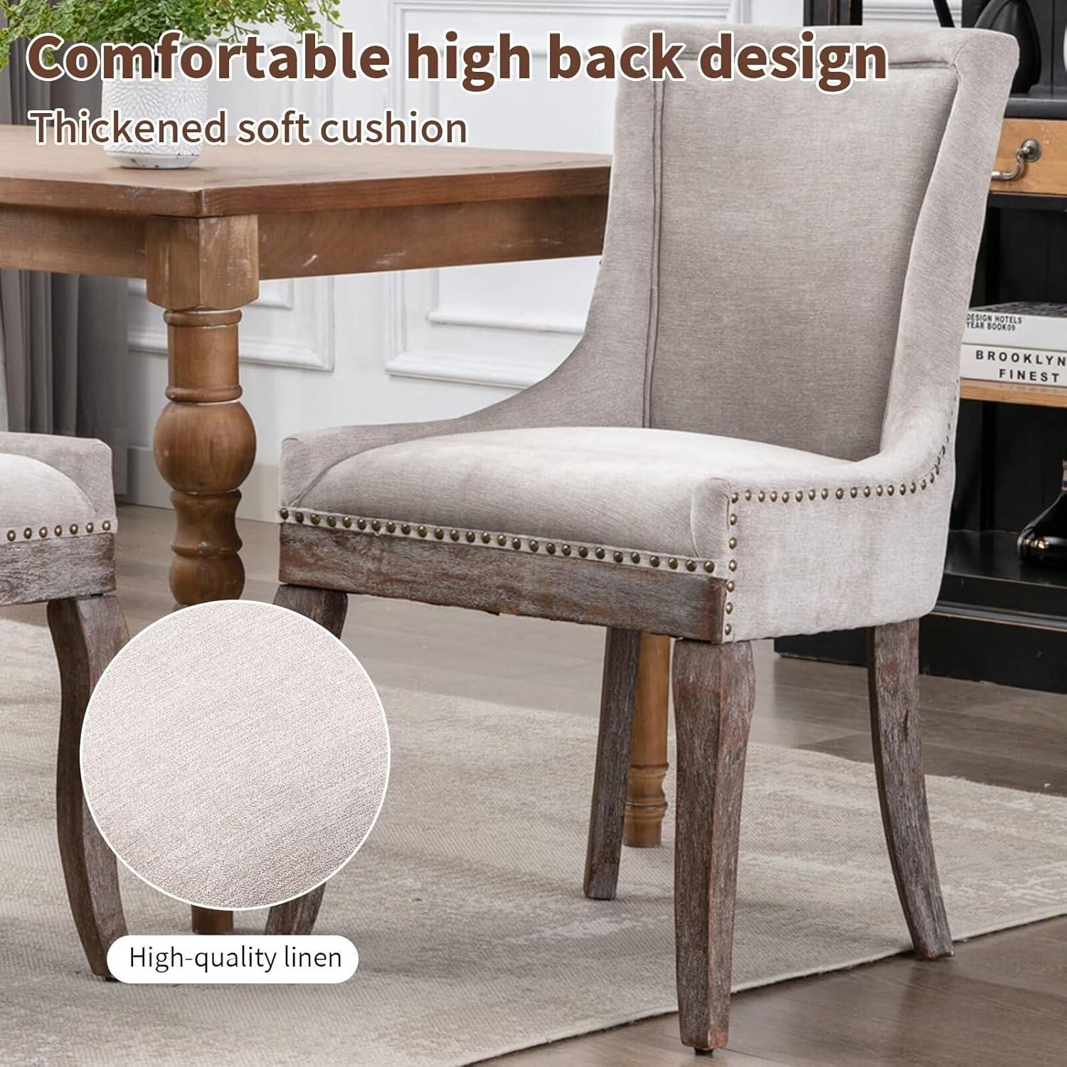 Rhomtree Transitional Rubber Wood Tufted Cushion Dining Side Chairs, Beige (Set of 2)