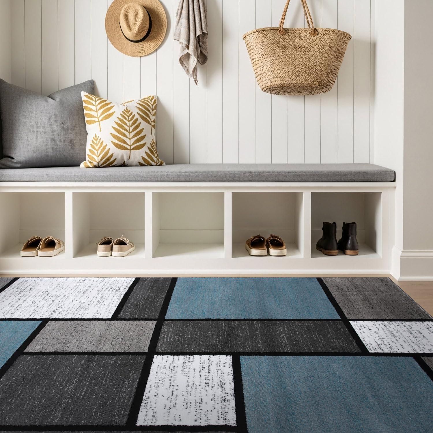 World Rug Gallery Contemporary Modern Boxed Color Block Blue Gray 3'3"x5' Area Rug