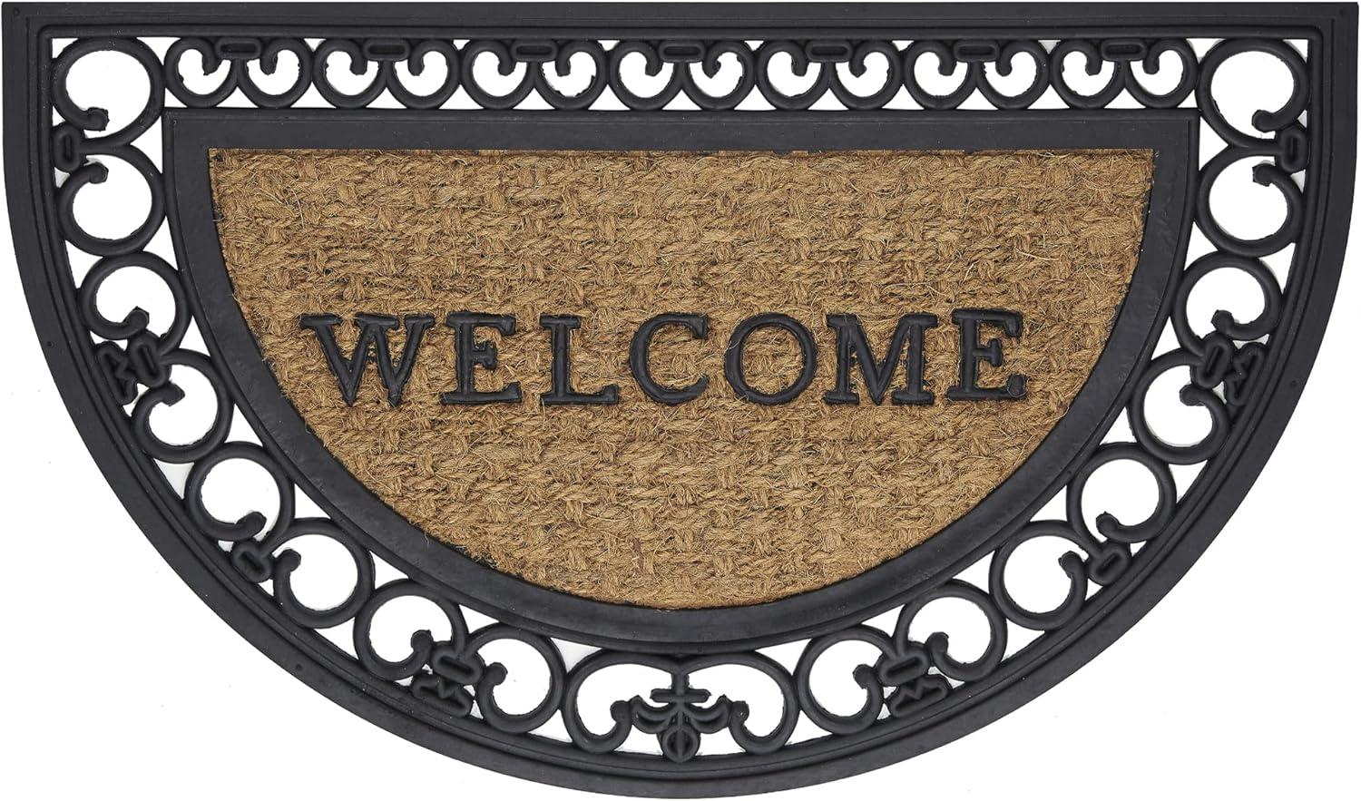 Bloomsbury Market Aeries Recycled Rubber Door Mats, Non-Slip/Skid Rubber Backing, 18" W X 30" L, Rectangle, Welcome Scrolls