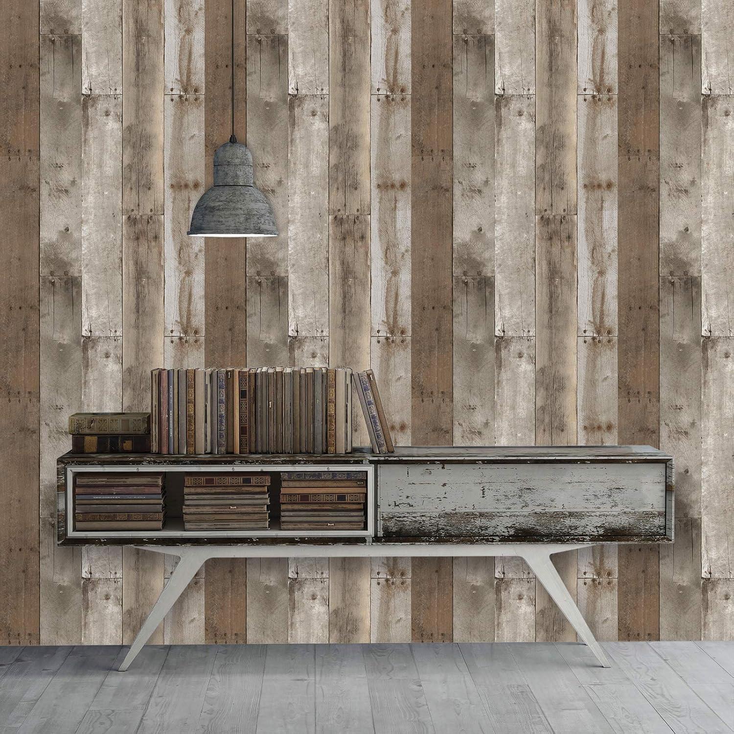 Tempaper Repurposed Wood Weathered Peel and Stick Wallpaper, 20.5" x 16.5'