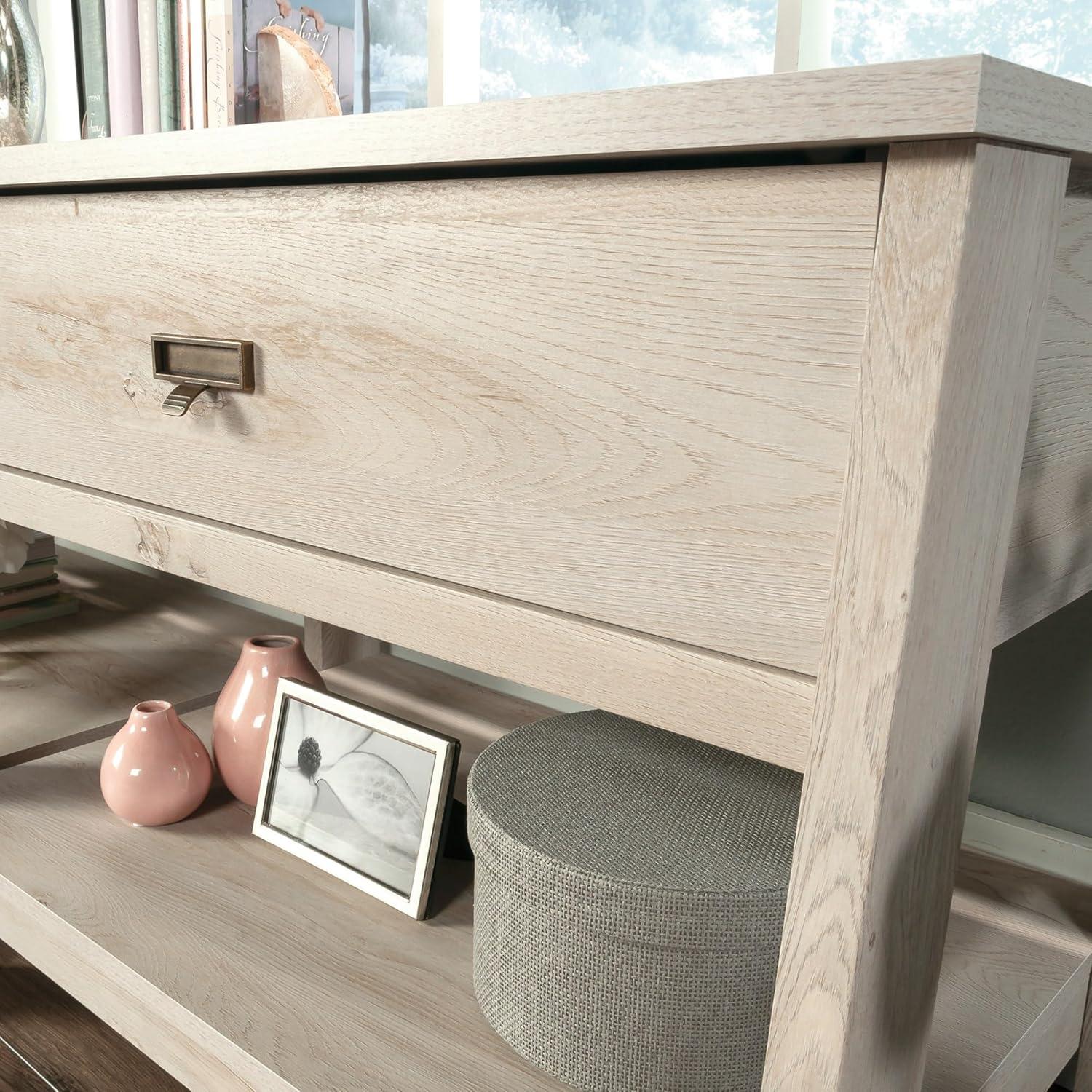 Sauder Trestle TV Stand with Drawers and Shelves for TVs up to 60", Chalked Chestnut Finish