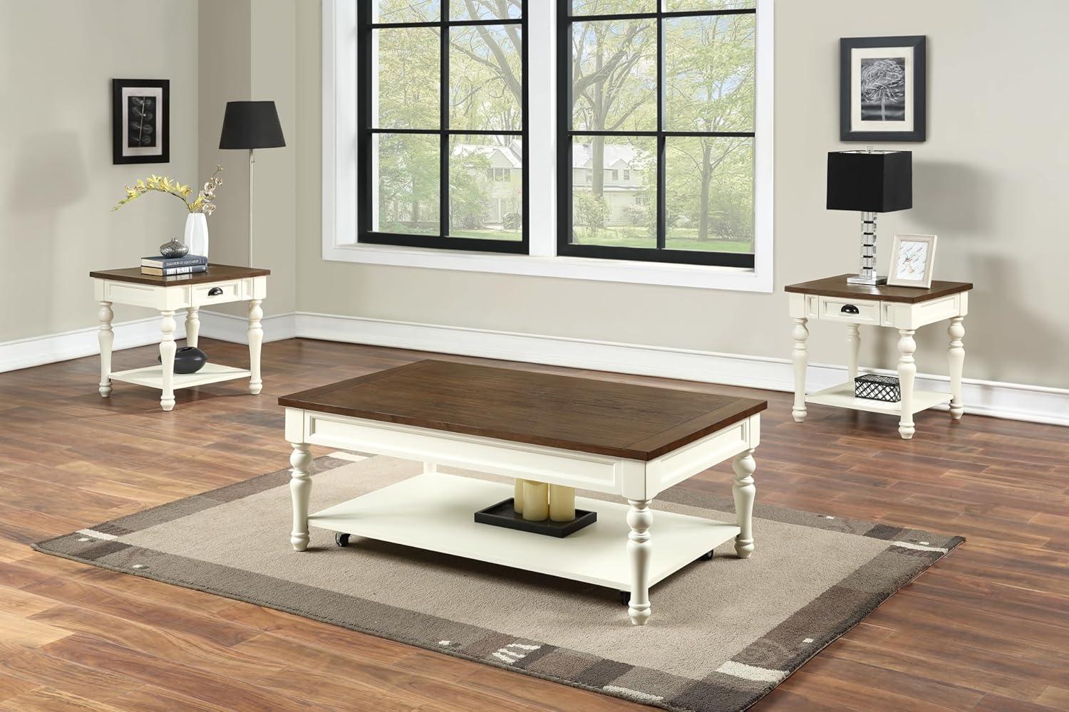 Steve Silver Co. Joanna Coffee Table Ivory/Mocha : Farmhouse Style, Rubberwood Frame, MDF Veneer Top