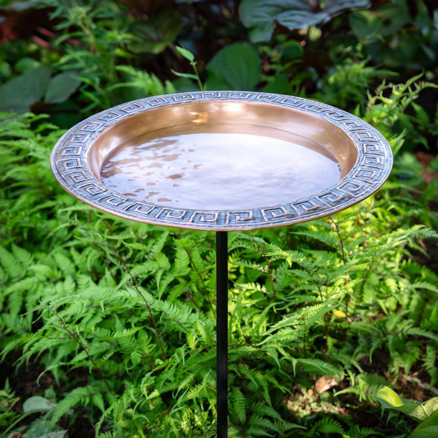 18" Greek-Inspired Copper Birdbath with Garden Pole