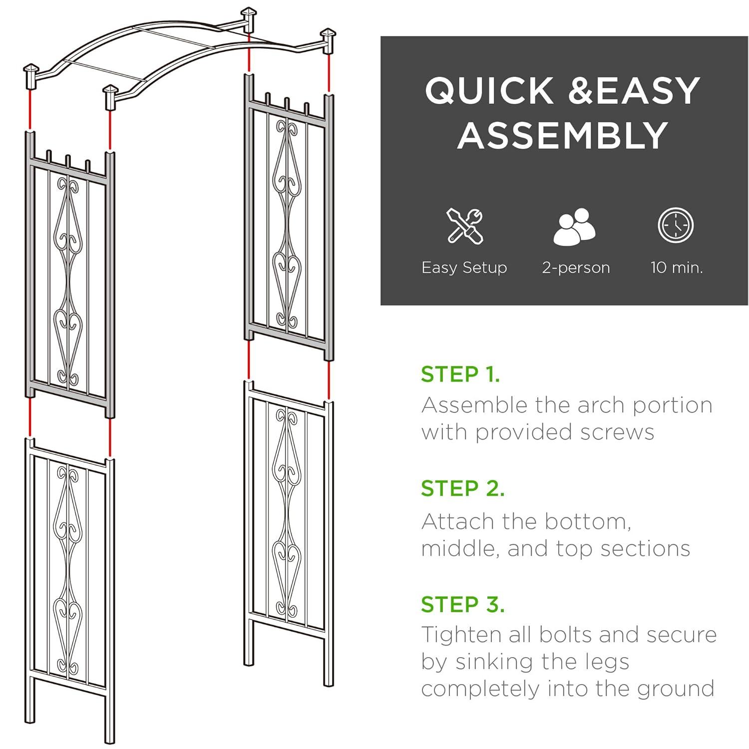 Best Choice Products 92 in. Steel Garden Arch Arbor Outdoor Trellis for Garden, Climbing Plants with Wire Lattice