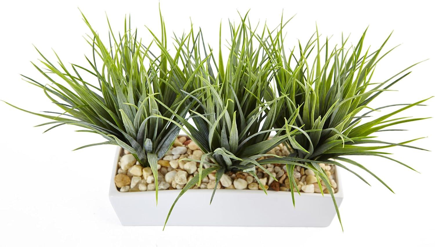 Nearly Natural 12-in Vanilla Grass in Rectangular Planter