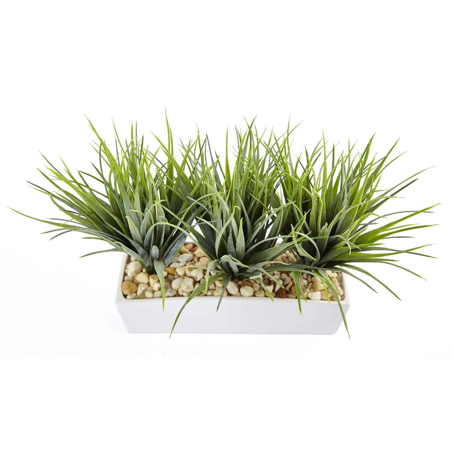 Nearly Natural 12-in Vanilla Grass in Rectangular Planter