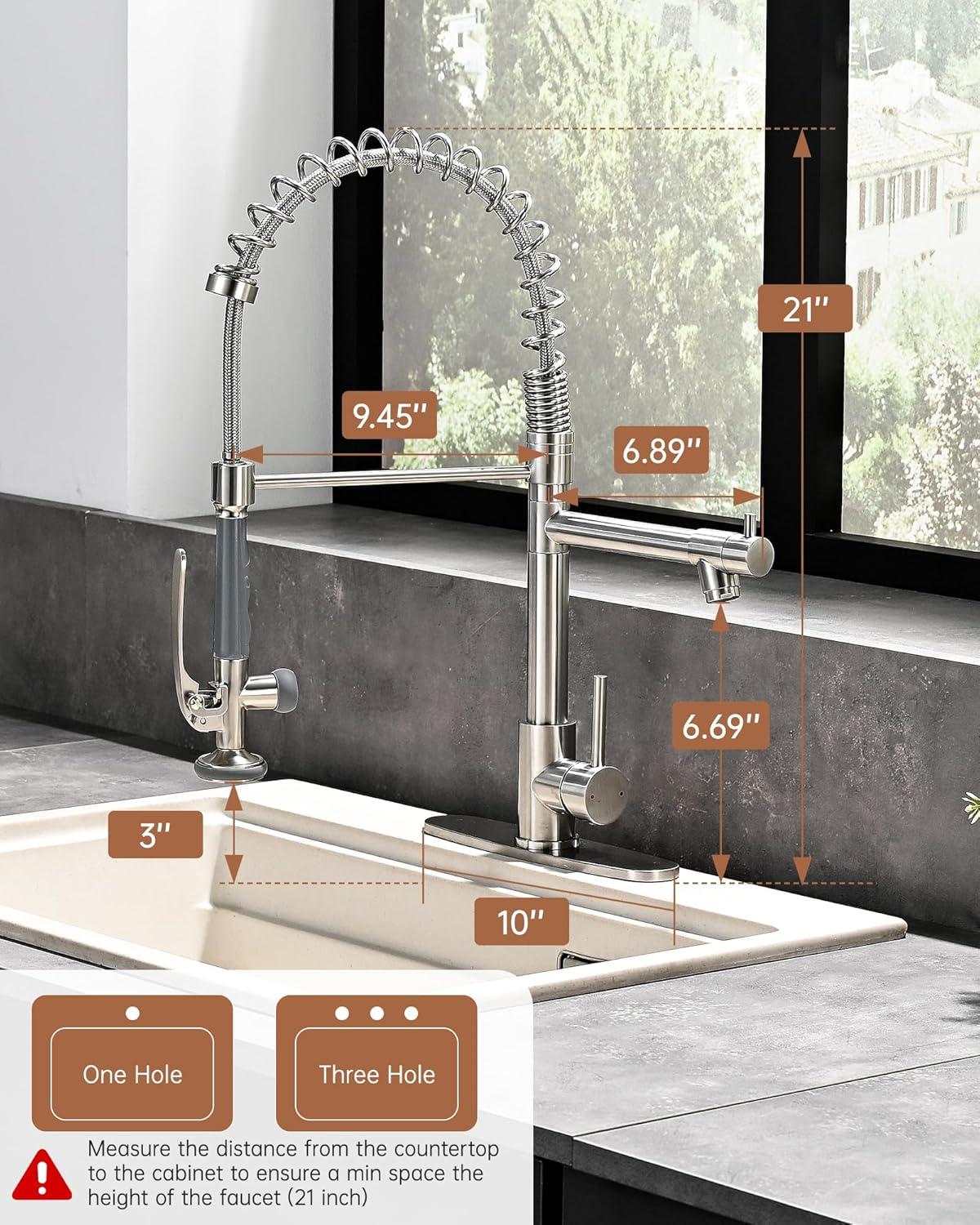 Fapully Brushed Nickel Single Handle Deck-mount Pull-down Kitchen Faucet with Sprayer