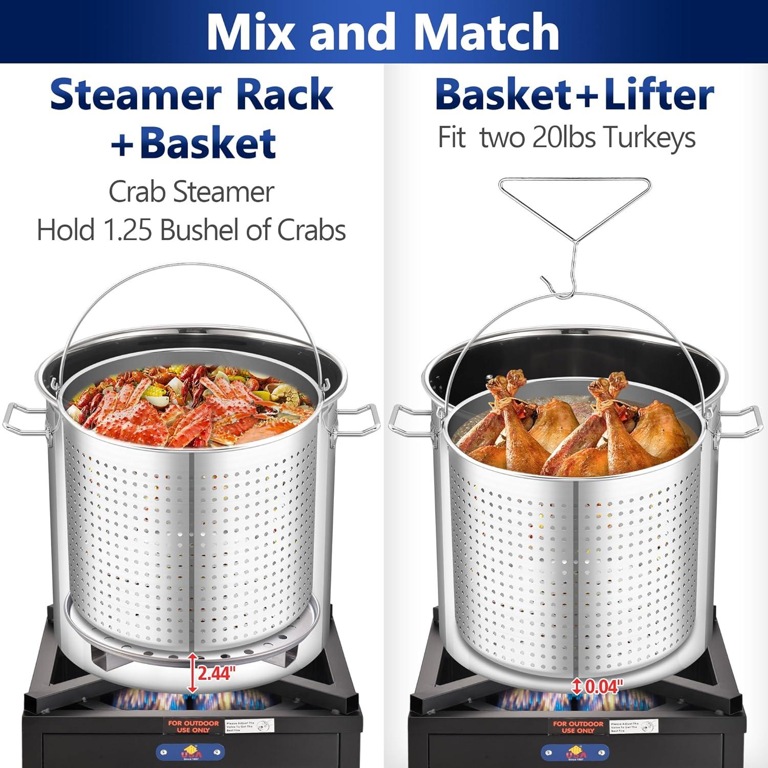 ARC USA 52QT 13Gallon Stainless Steel Stock Pot All in One Function with Basket Steamer Divider and Hook