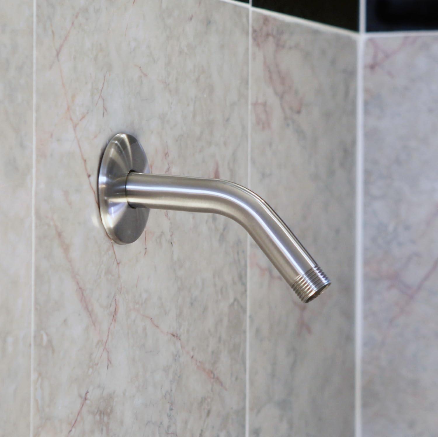 Aqua Elegante Shower Arm And Flange for Shower Head Hardware - 6 inch - Brushed Nickel