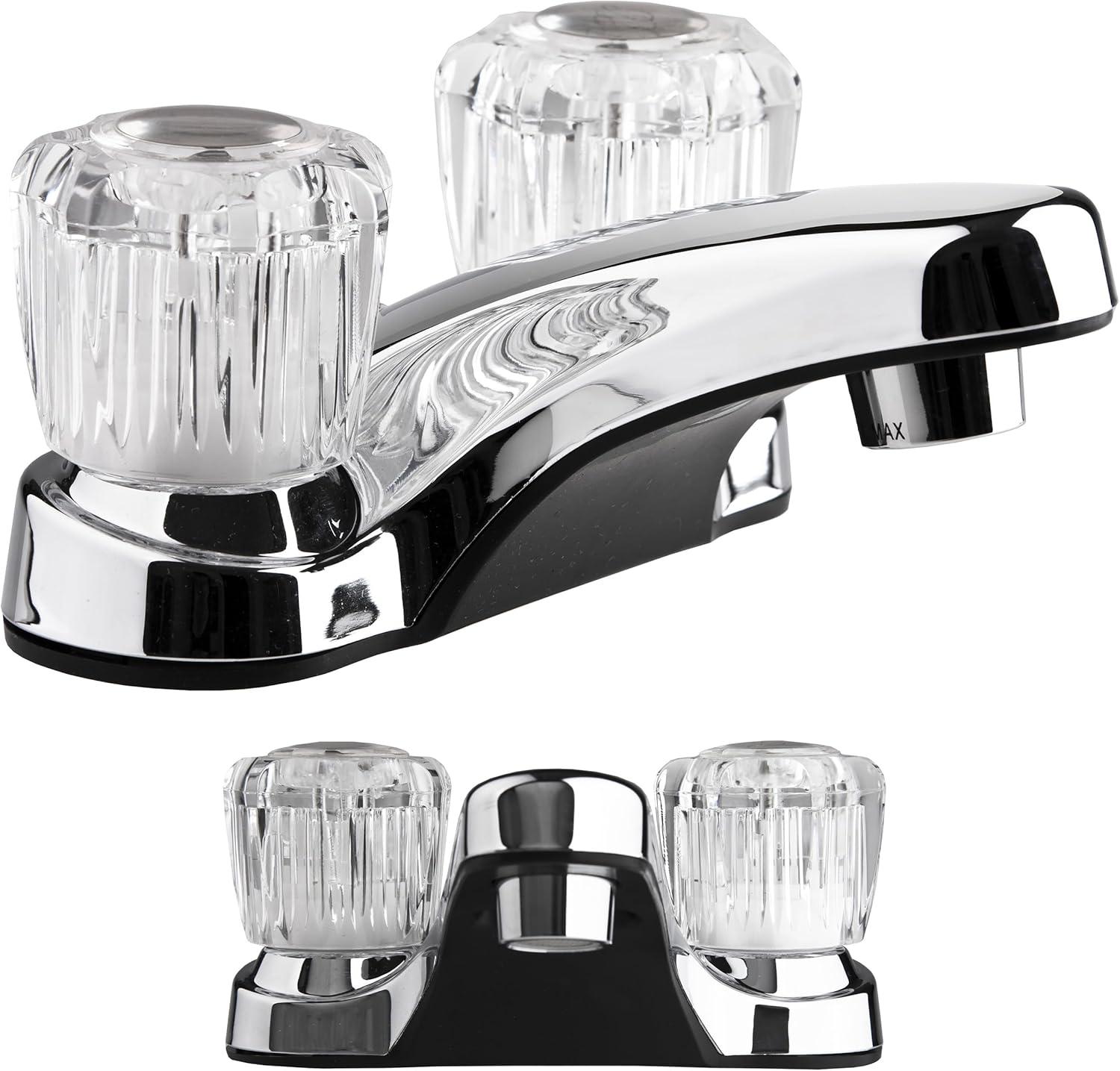 Dura Faucet Lavatory Faucet with Crystal Acrylic Knobs for RV Bathroom - Chrome Polished