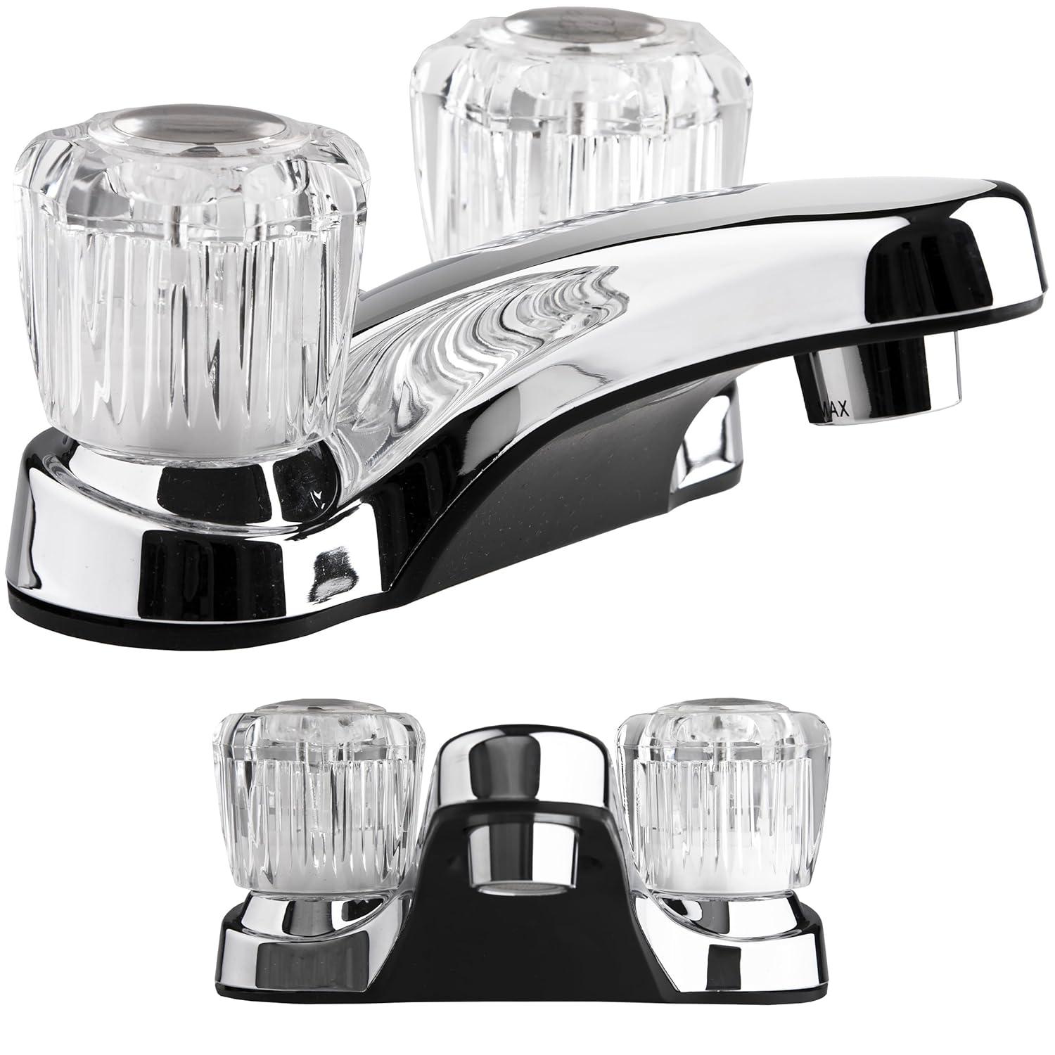 Dura Faucet Lavatory Faucet with Crystal Acrylic Knobs for RV Bathroom - Chrome Polished