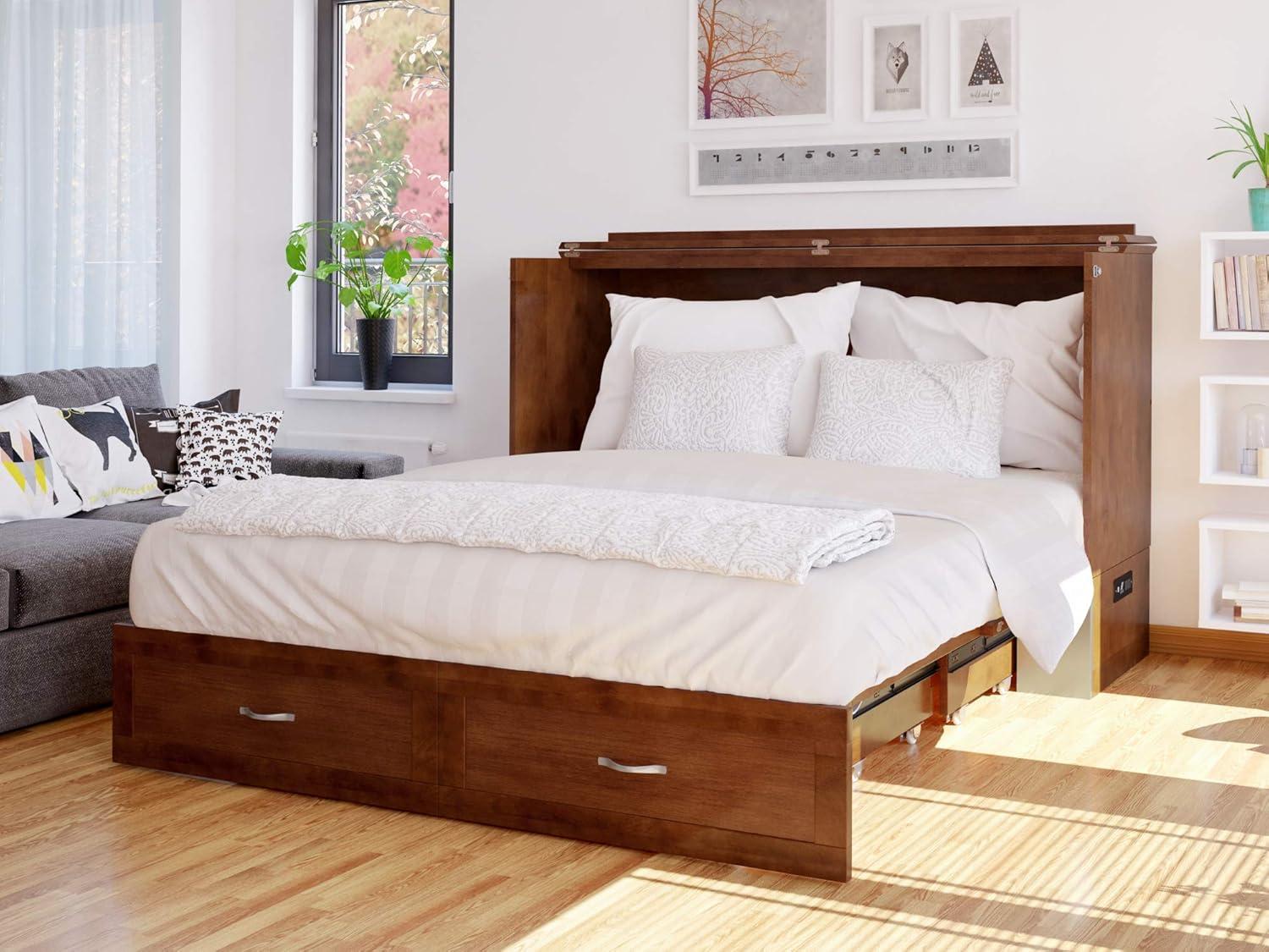 Queen Hamilton Murphy Bed Chest with Folding Mattress - AFI: USB Turbo Charger, Storage